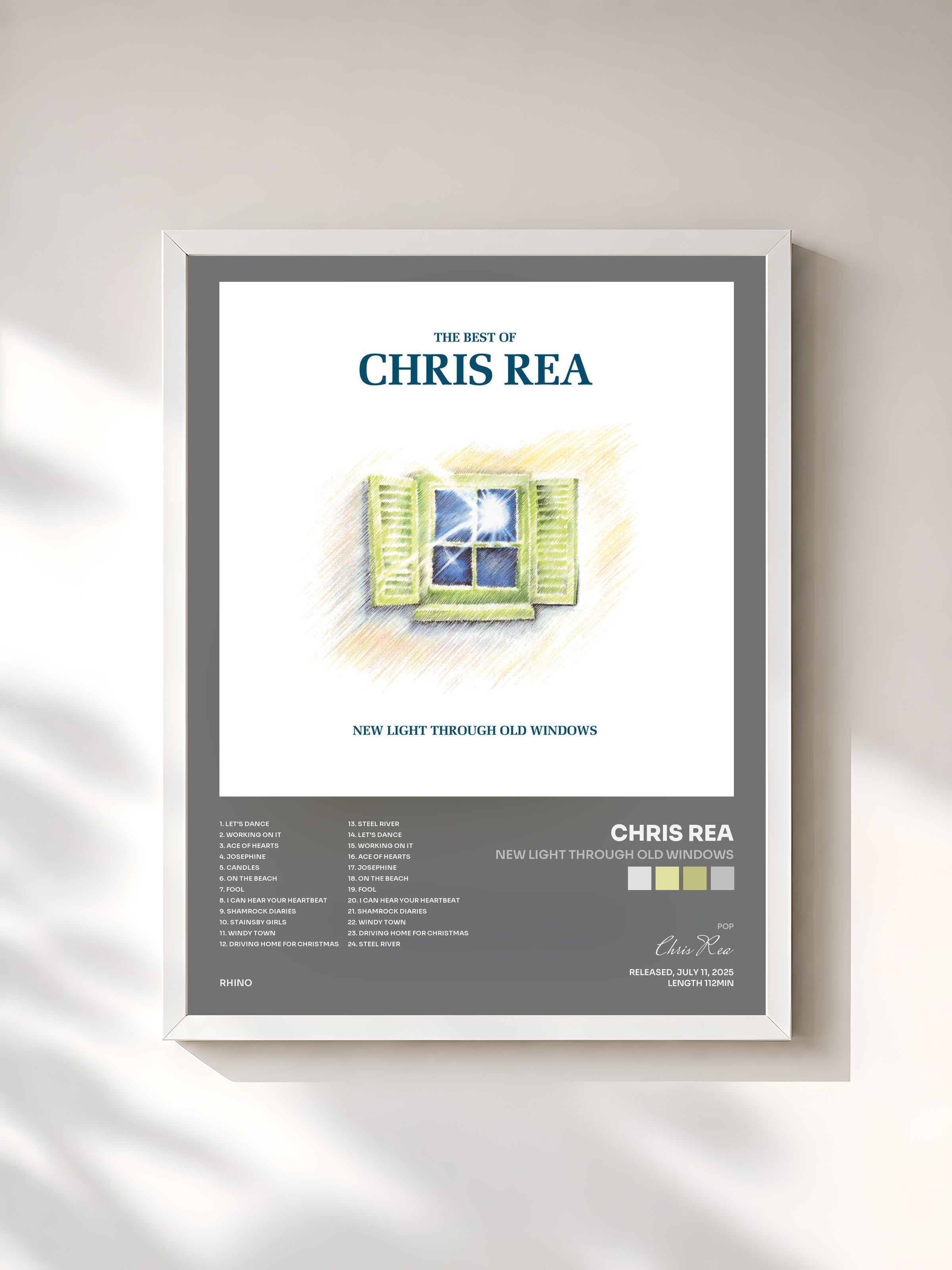 #blanc Tableau de l'album New Light Through Old Windows de Chris Rea, cadre blanc, imprimé et encadré en France
