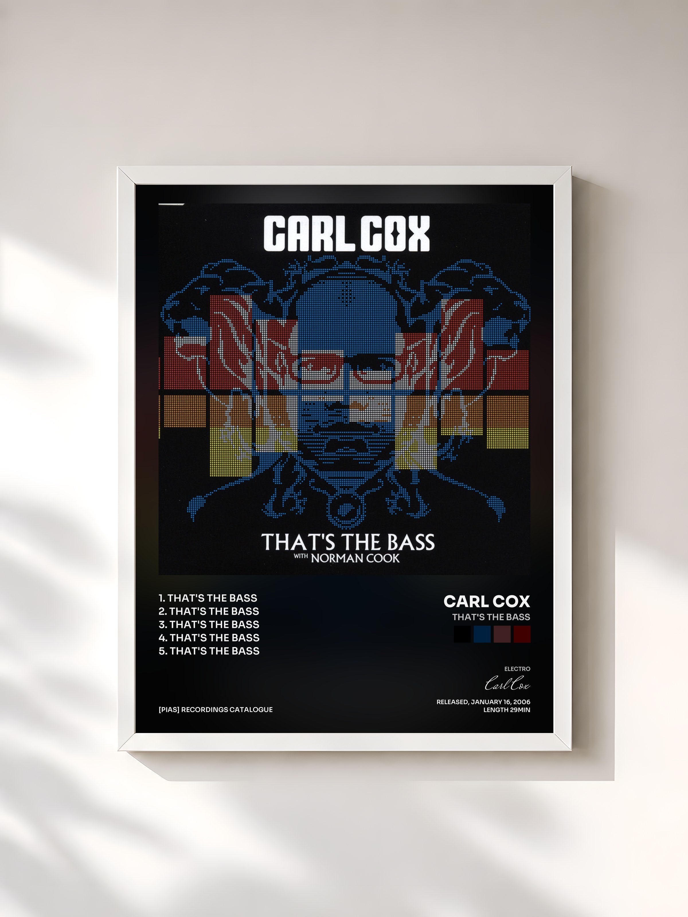 #blanc Tableau de l'album That's The Bass de Carl Cox, cadre blanc, imprimé et encadré en France