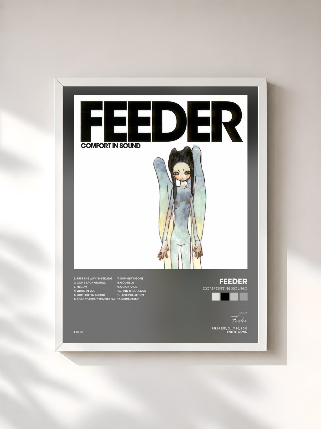 #blanc Tableau de l'album Comfort in Sound de Feeder, cadre blanc, imprimé et encadré en France