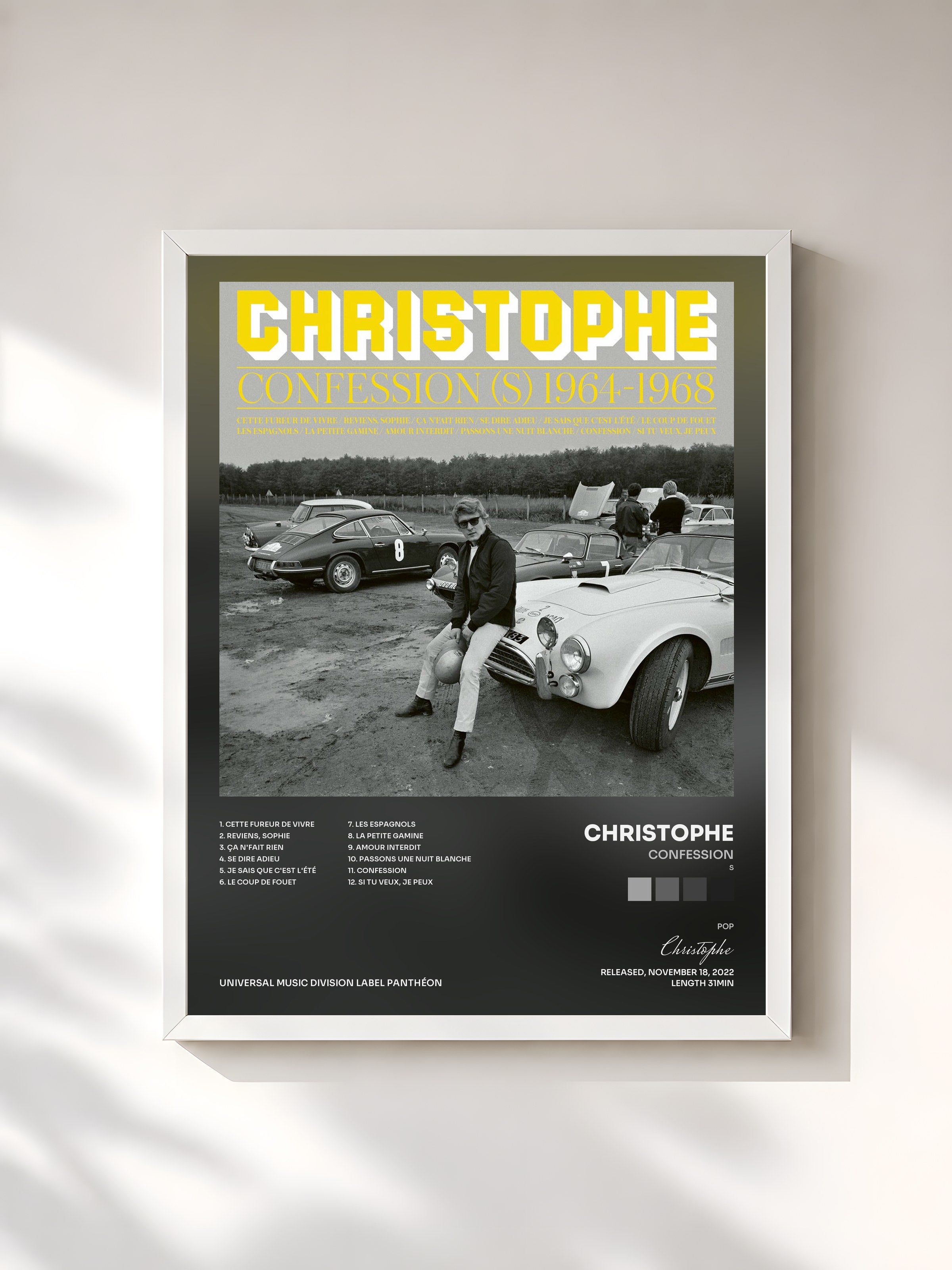 #blanc Tableau de l'album Confession(s) 1964 - 1968 de Christophe, cadre blanc, imprimé et encadré en France