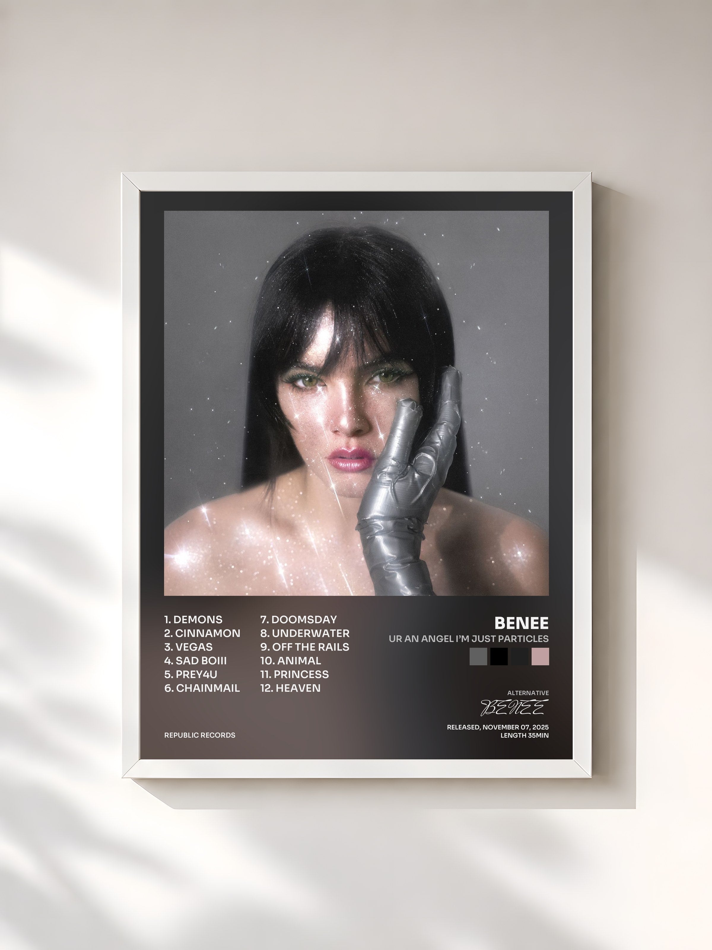 #blanc Tableau de l'album Ur an Angel I’m Just Particles de BENEE, cadre blanc, imprimé et encadré en France