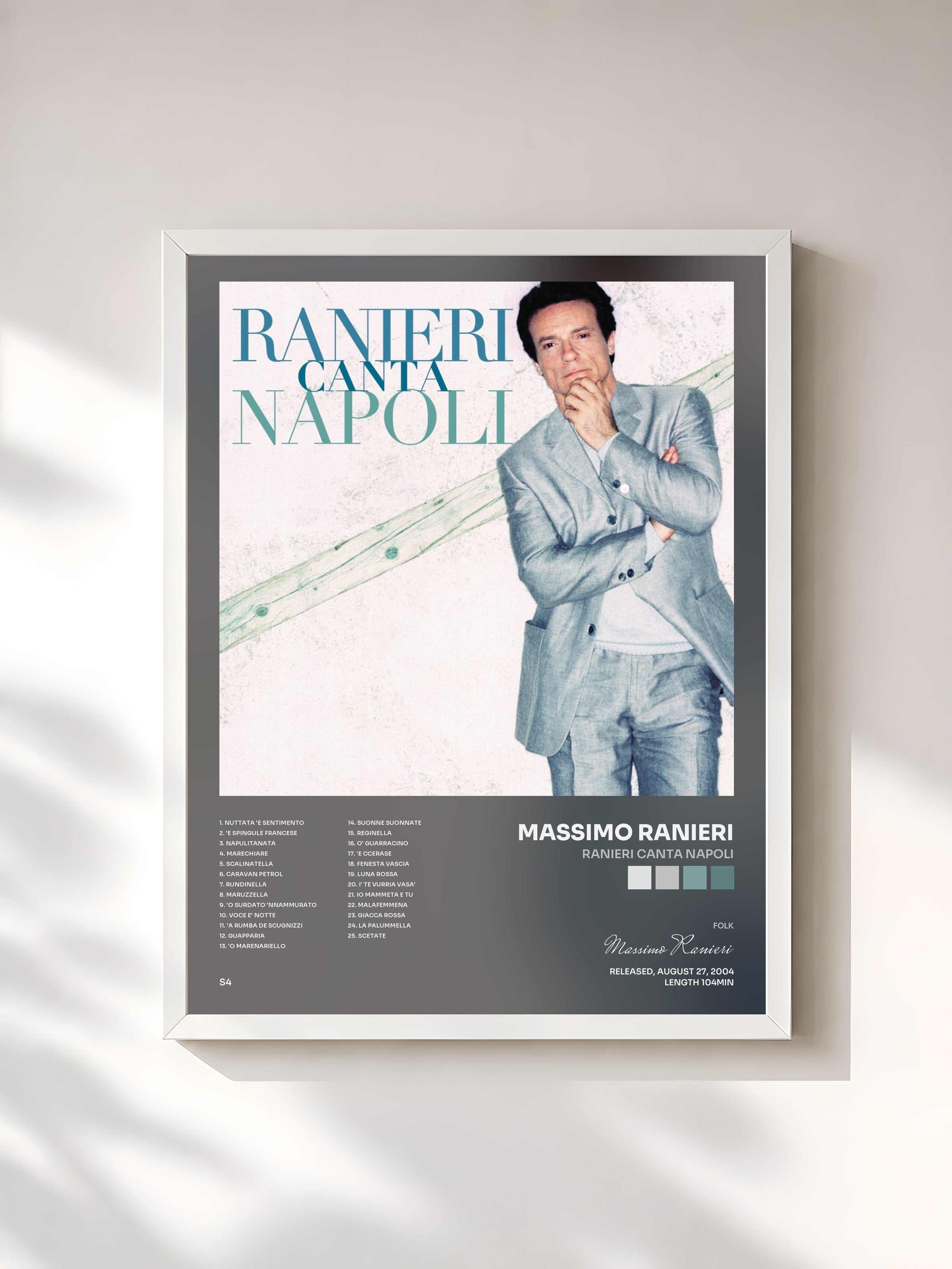 #blanc Tableau de l'album Ranieri Canta Napoli de Massimo Ranieri, cadre blanc, imprimé et encadré en France