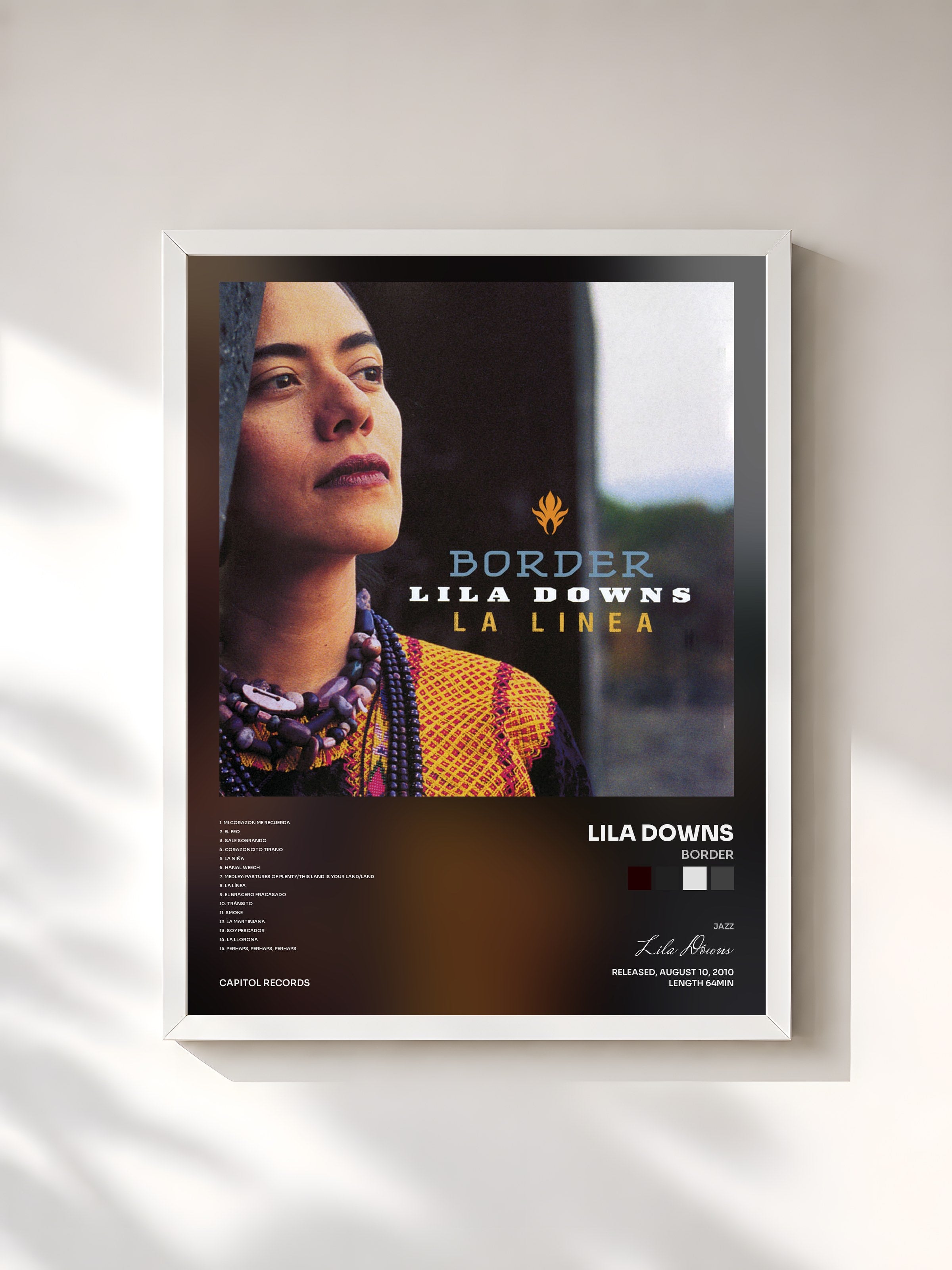 #blanc Tableau de l'album Border de Lila Downs, cadre blanc, imprimé et encadré en France