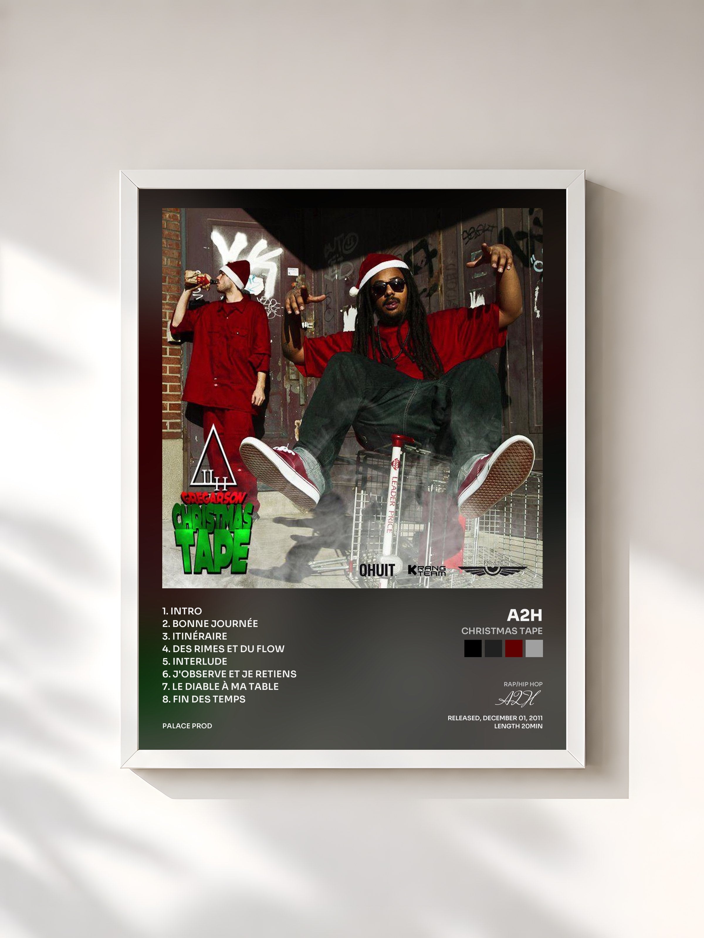 #blanc Tableau de l'album Christmas Tape de A2H, cadre blanc, imprimé et encadré en France