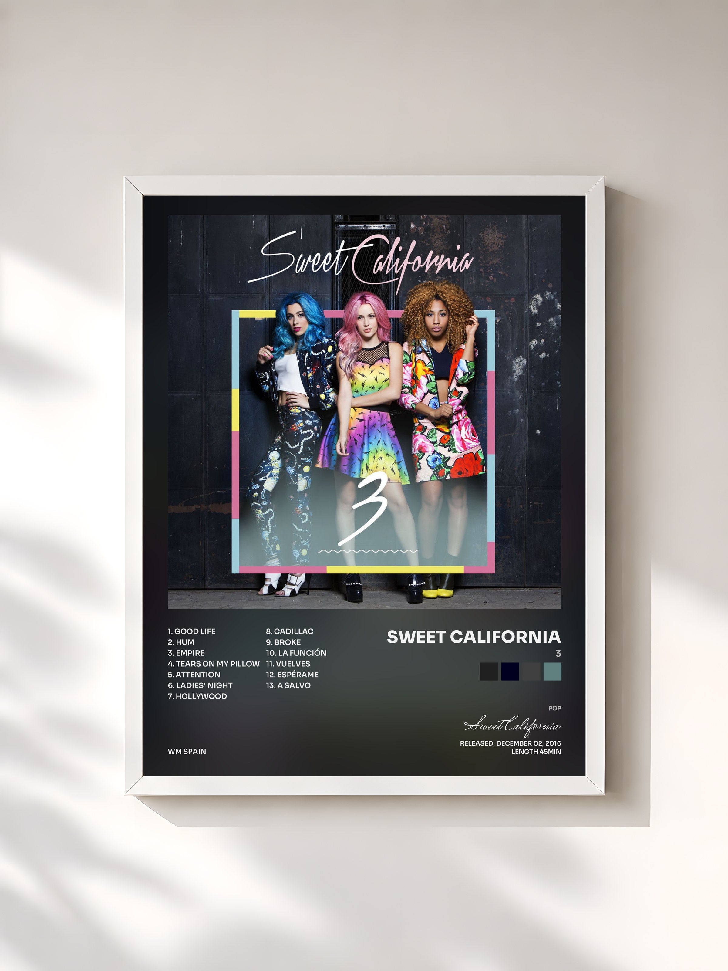 #blanc Tableau de l'album 3 de Sweet California, cadre blanc, imprimé et encadré en France