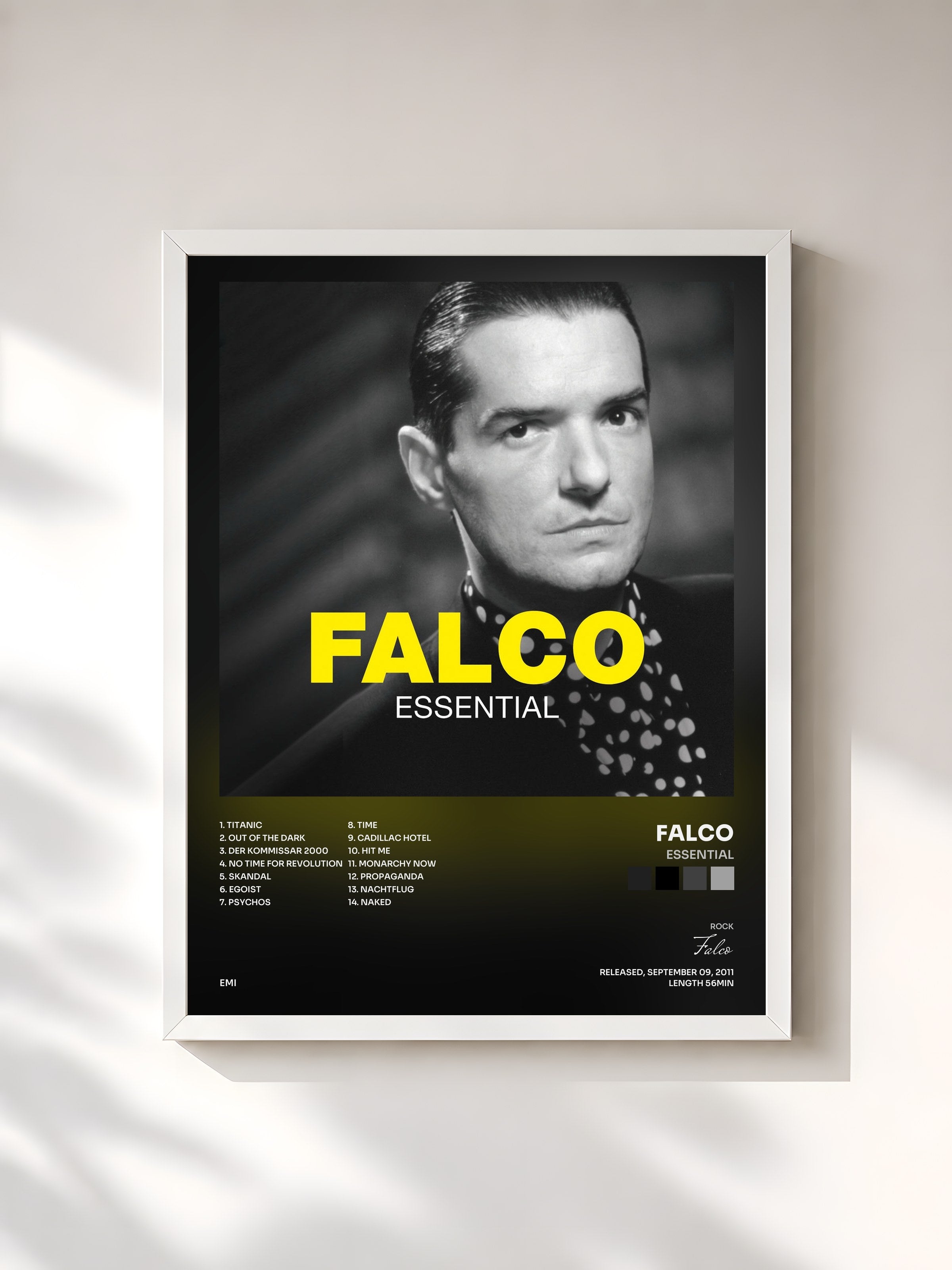#blanc Tableau de l'album Essential de Falco, cadre blanc, imprimé et encadré en France