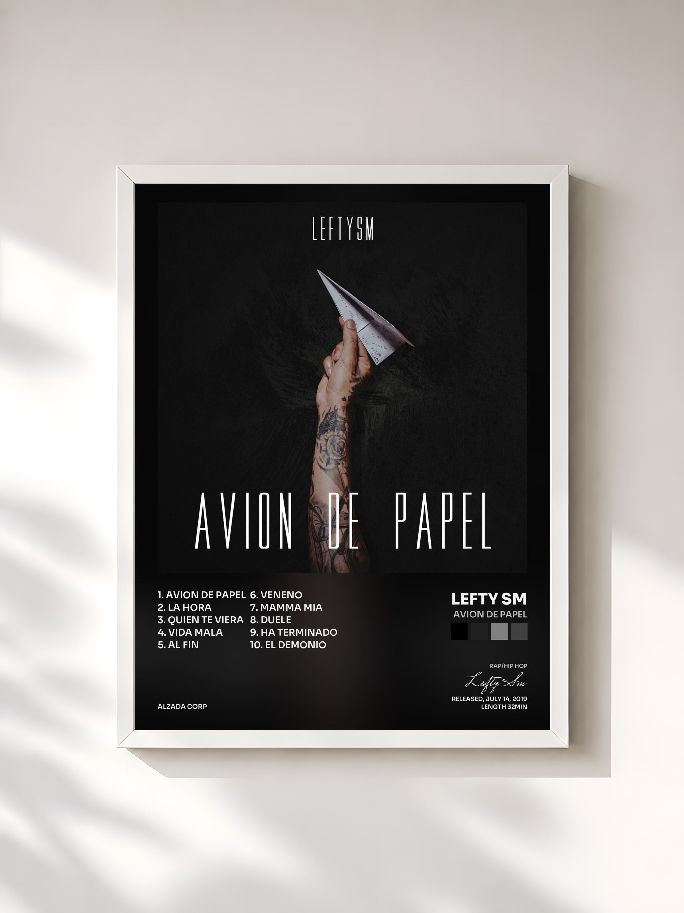 #blanc Tableau de l'album Avion de Papel de Lefty Sm, cadre blanc, imprimé et encadré en France
