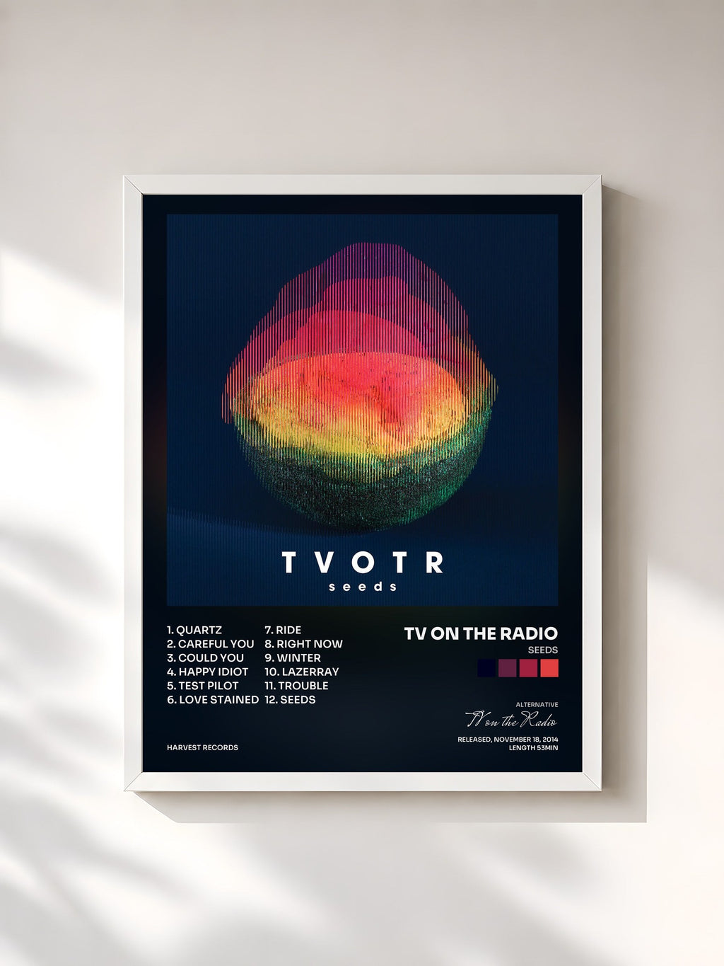 #blanc Seeds von TV on the Radio als gerahmter Kunstdruck, weißer Rahmen, gedruckt und gerahmt in Frankreich