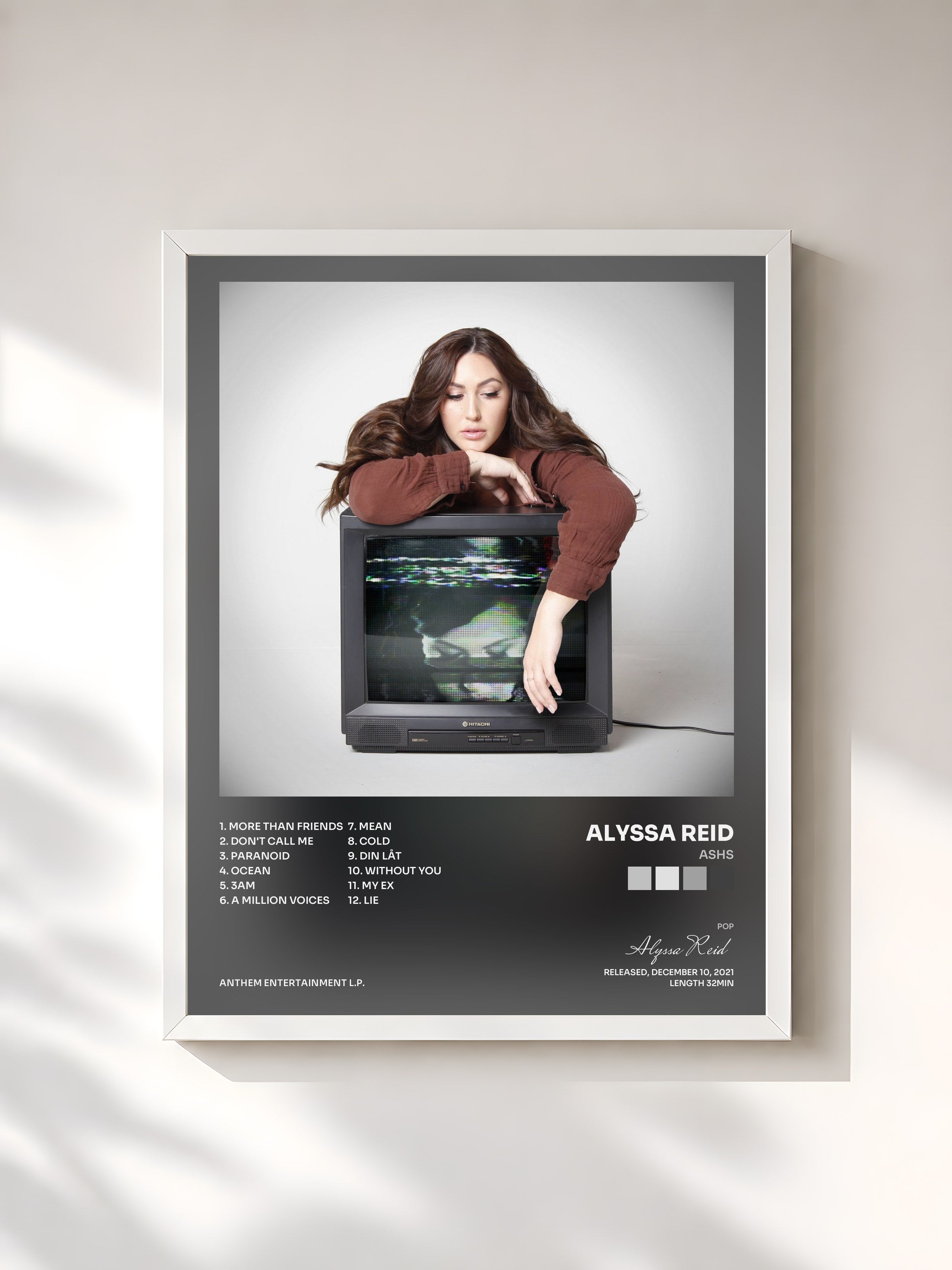 #blanc Tableau de l'album ASHS de Alyssa Reid, cadre blanc, imprimé et encadré en France