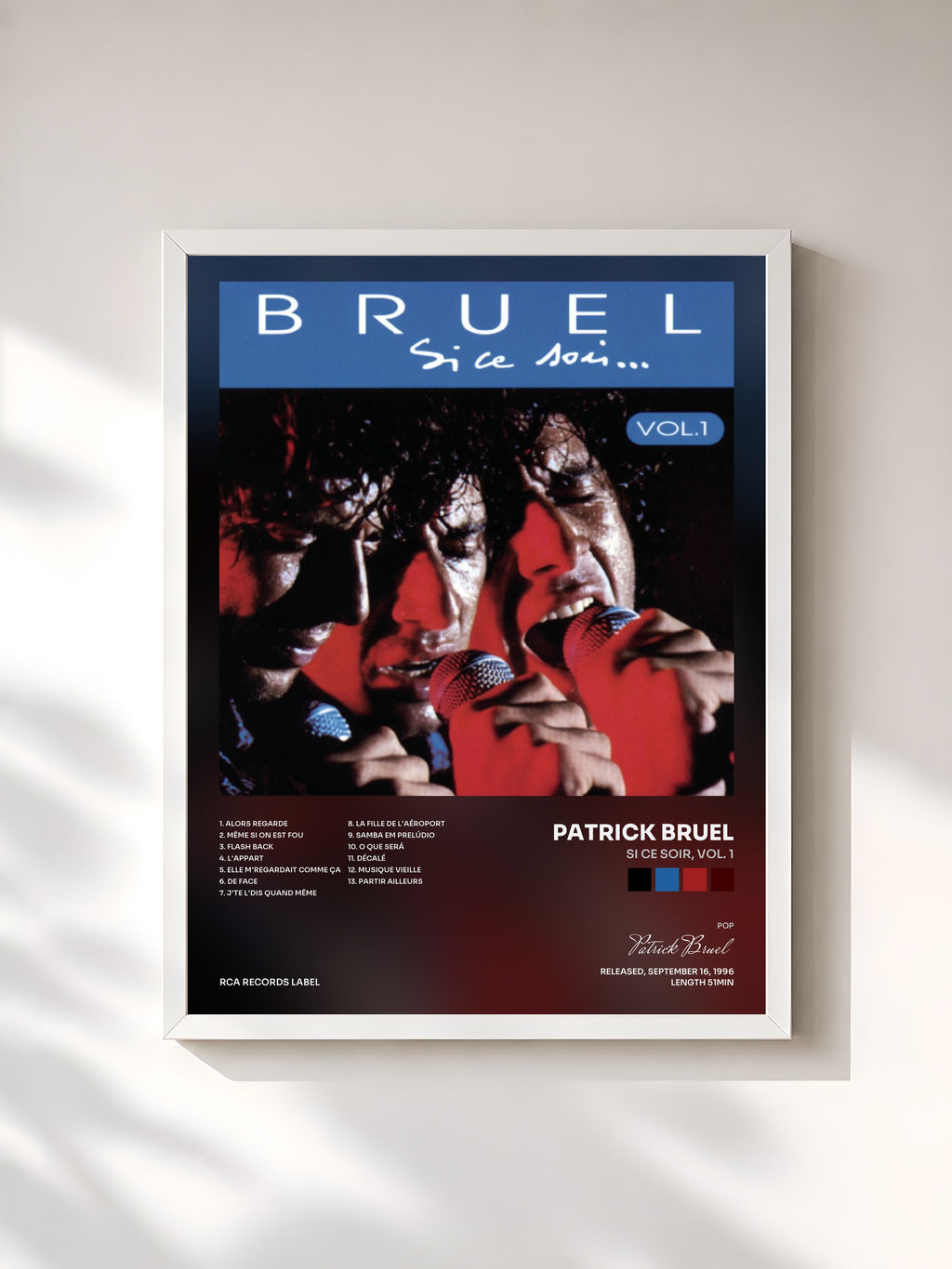 #blanc Tableau de l'album Si ce soir, Vol. 1 de Patrick Bruel, cadre blanc, imprimé et encadré en France