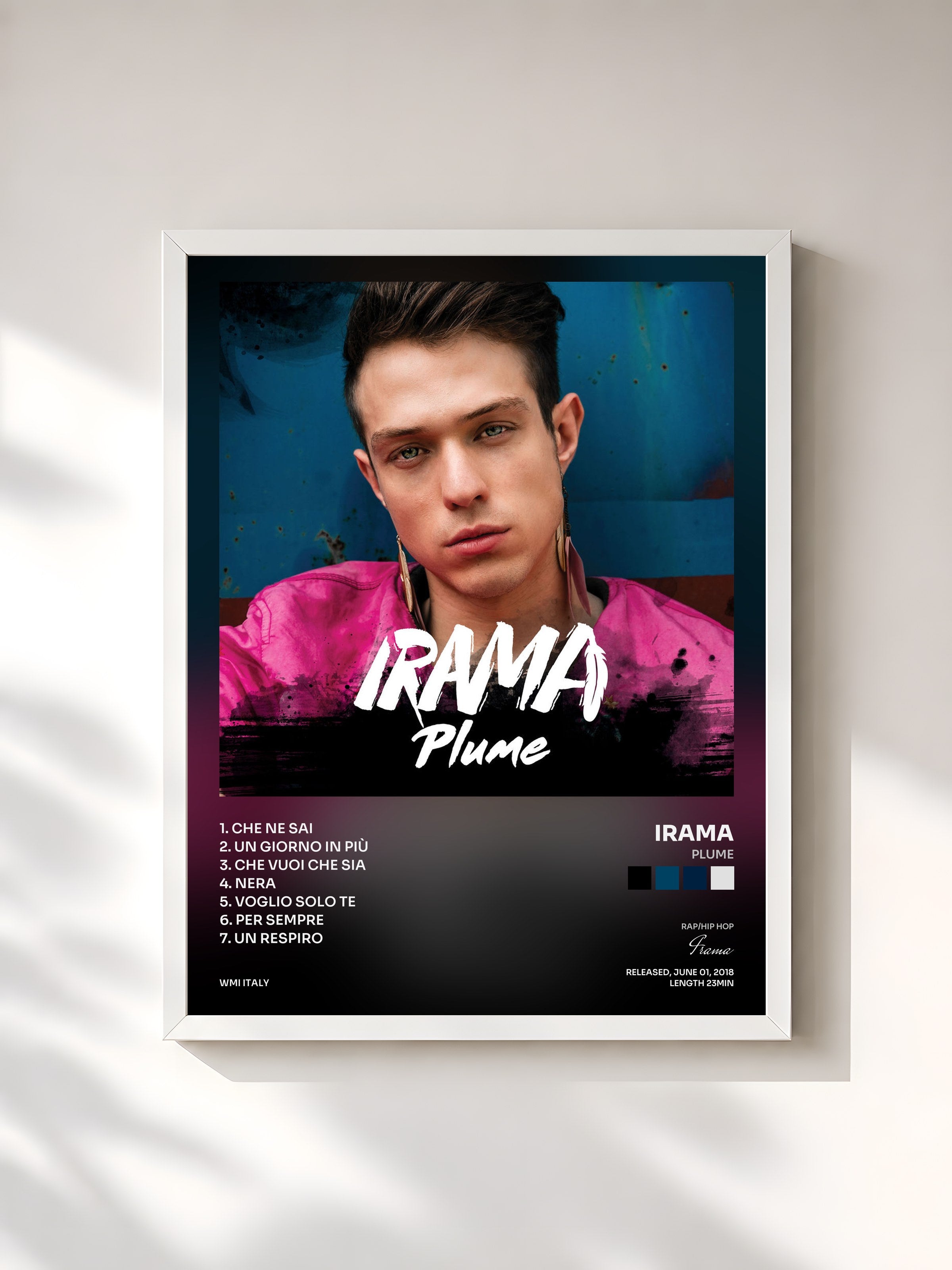 #blanc Tableau de l'album Plume de Irama, cadre blanc, imprimé et encadré en France