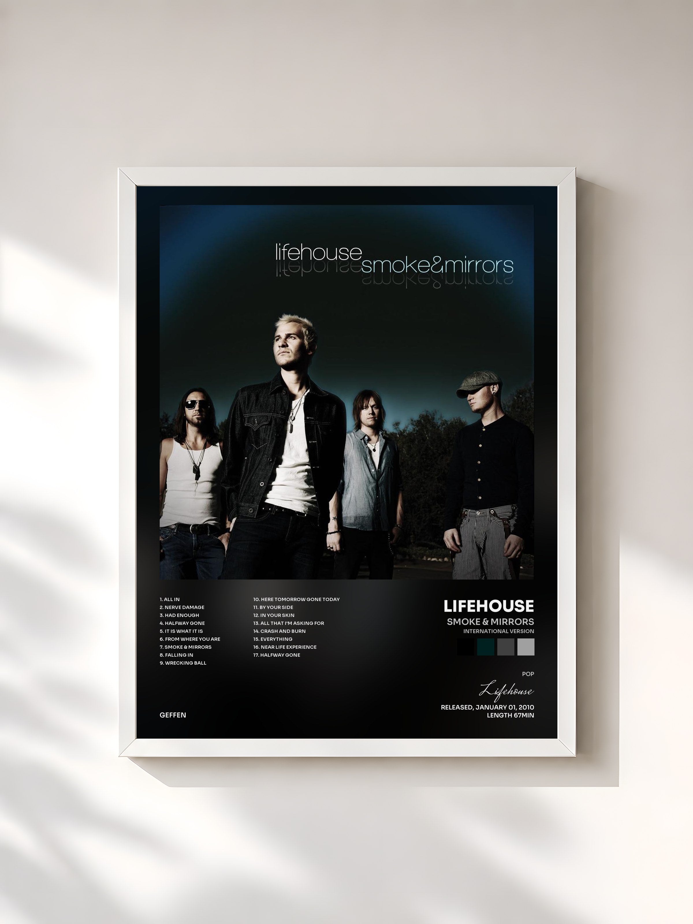 #blanc Tableau de l'album Smoke & Mirrors (International Version) de Lifehouse, cadre blanc, imprimé et encadré en France