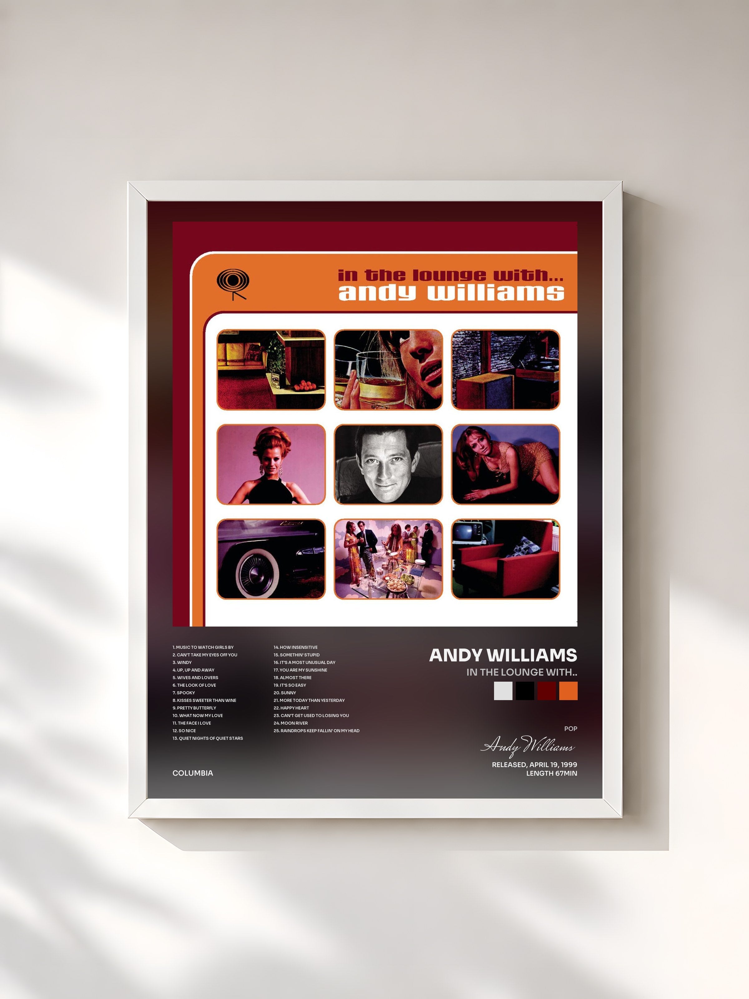 #blanc Tableau de l'album In the Lounge With.. de Andy Williams, cadre blanc, imprimé et encadré en France