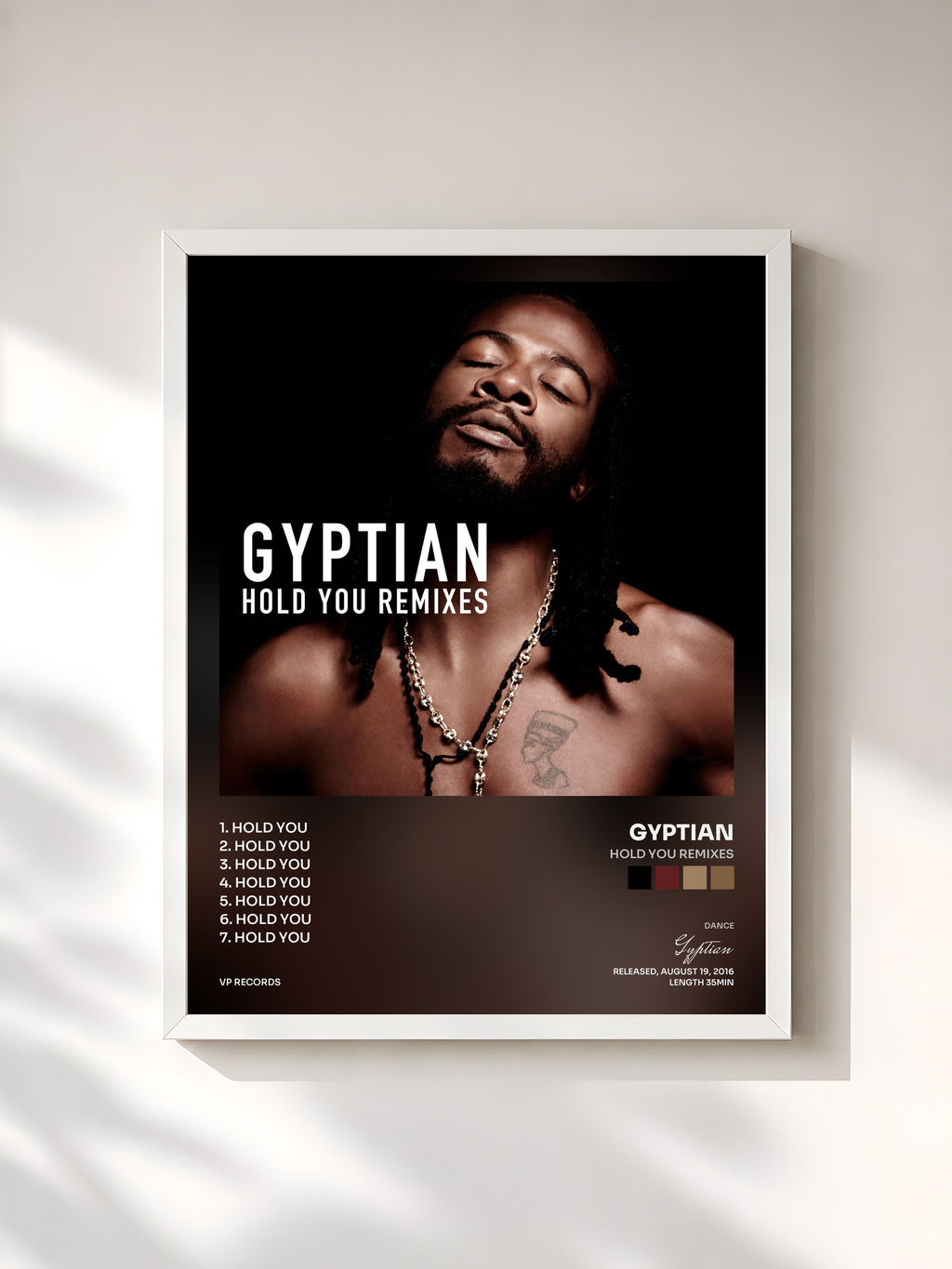 #blanc Tableau de l'album Hold You Remixes de Gyptian, cadre blanc, imprimé et encadré en France