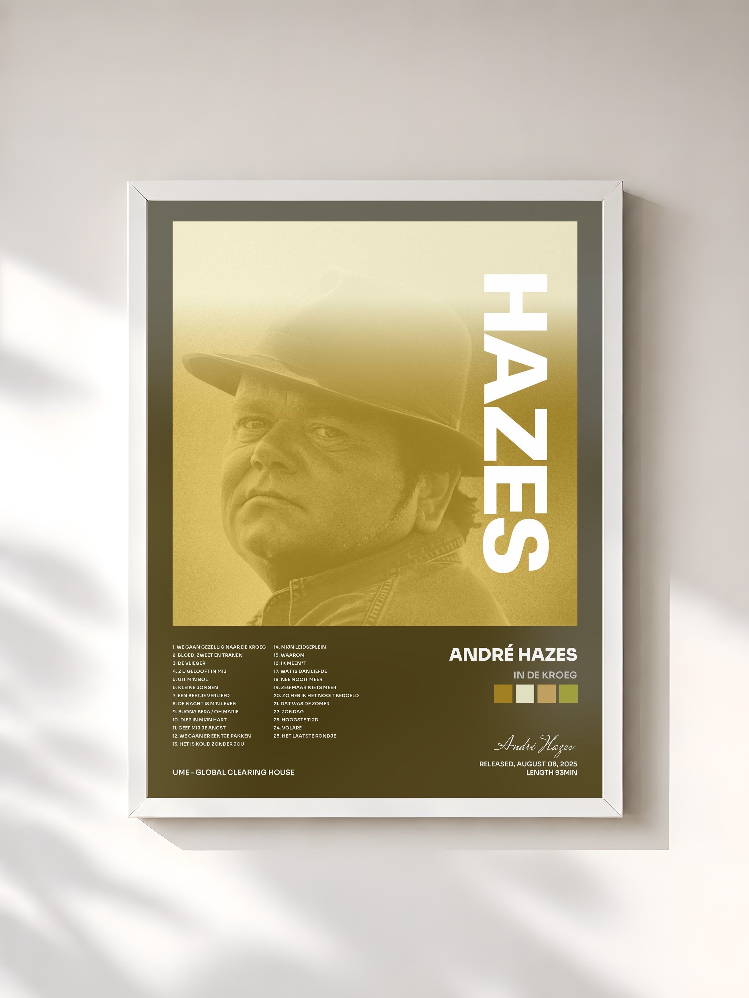 #blanc Tableau de l'album In De Kroeg de André Hazes, cadre blanc, imprimé et encadré en France