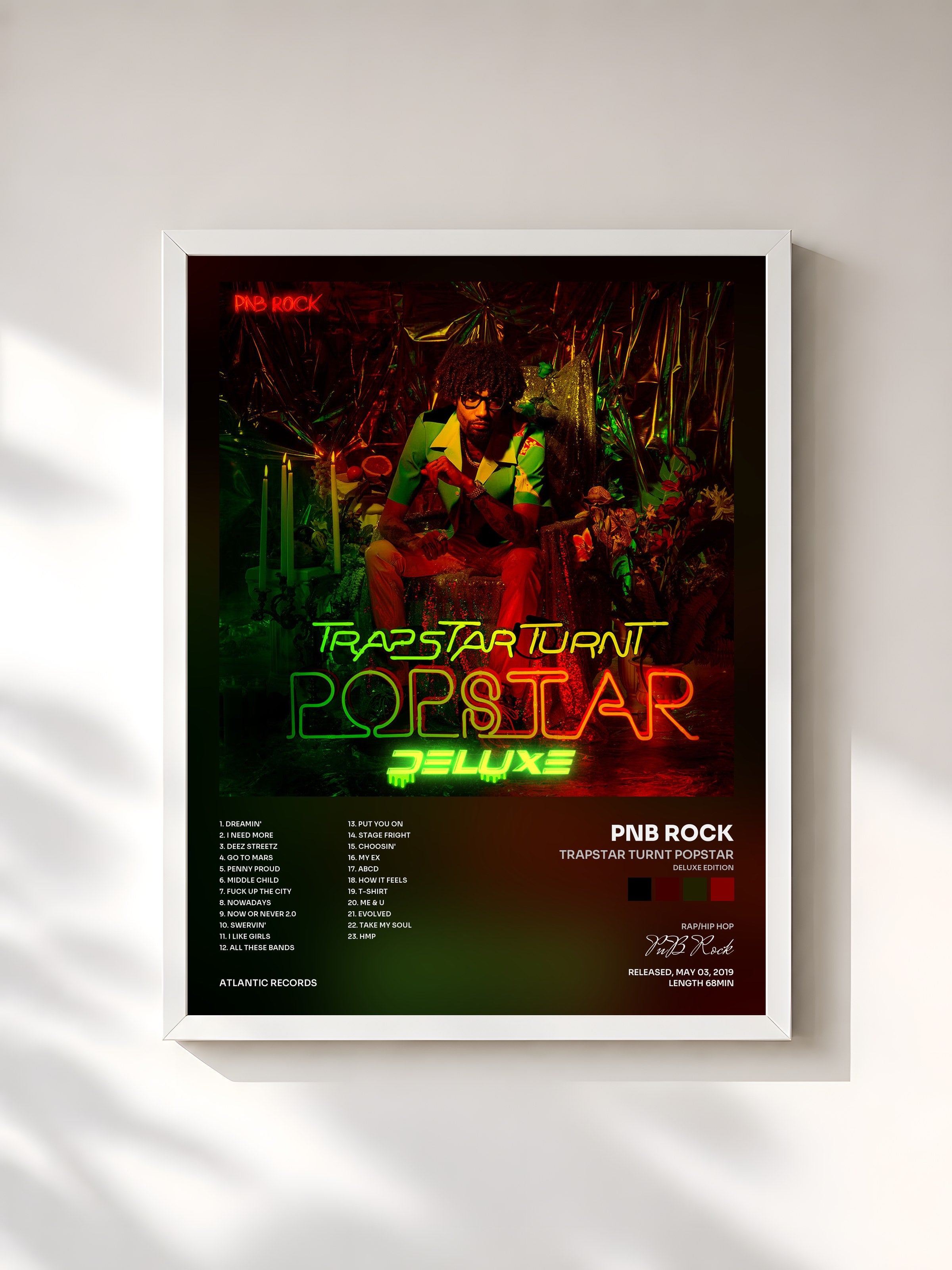 #blanc Tableau de l'album TrapStar Turnt PopStar (Deluxe Edition) de PnB Rock, cadre blanc, imprimé et encadré en France