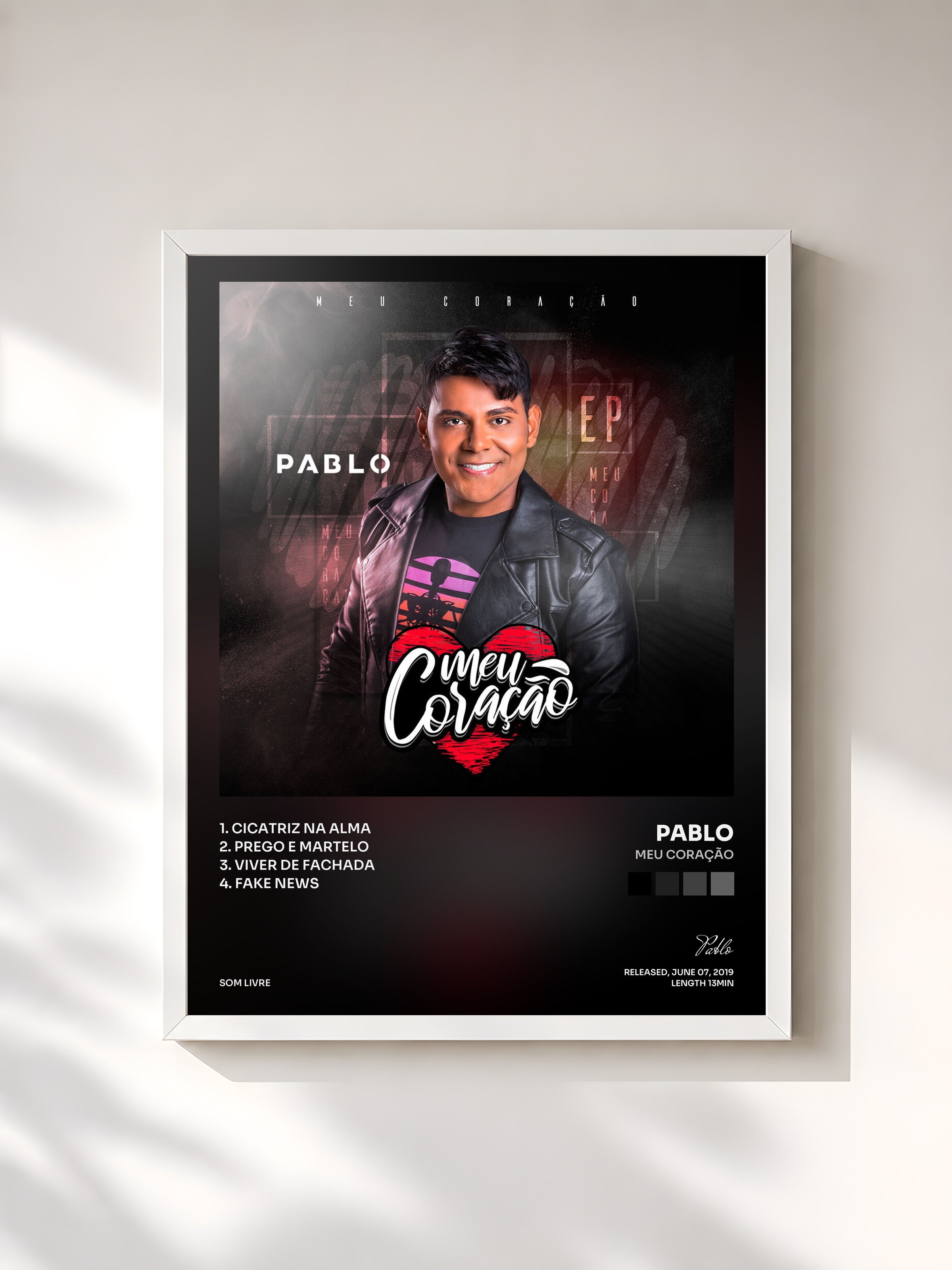 #blanc Tableau de l'album Meu Coração de Pablo, cadre blanc, imprimé et encadré en France