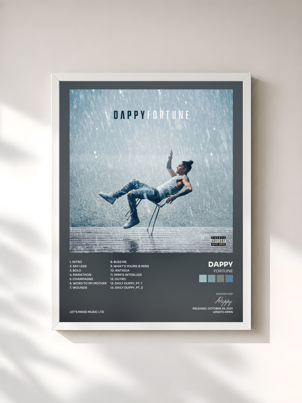 #blanc Tableau de l'album Fortune de Dappy, cadre blanc, imprimé et encadré en France