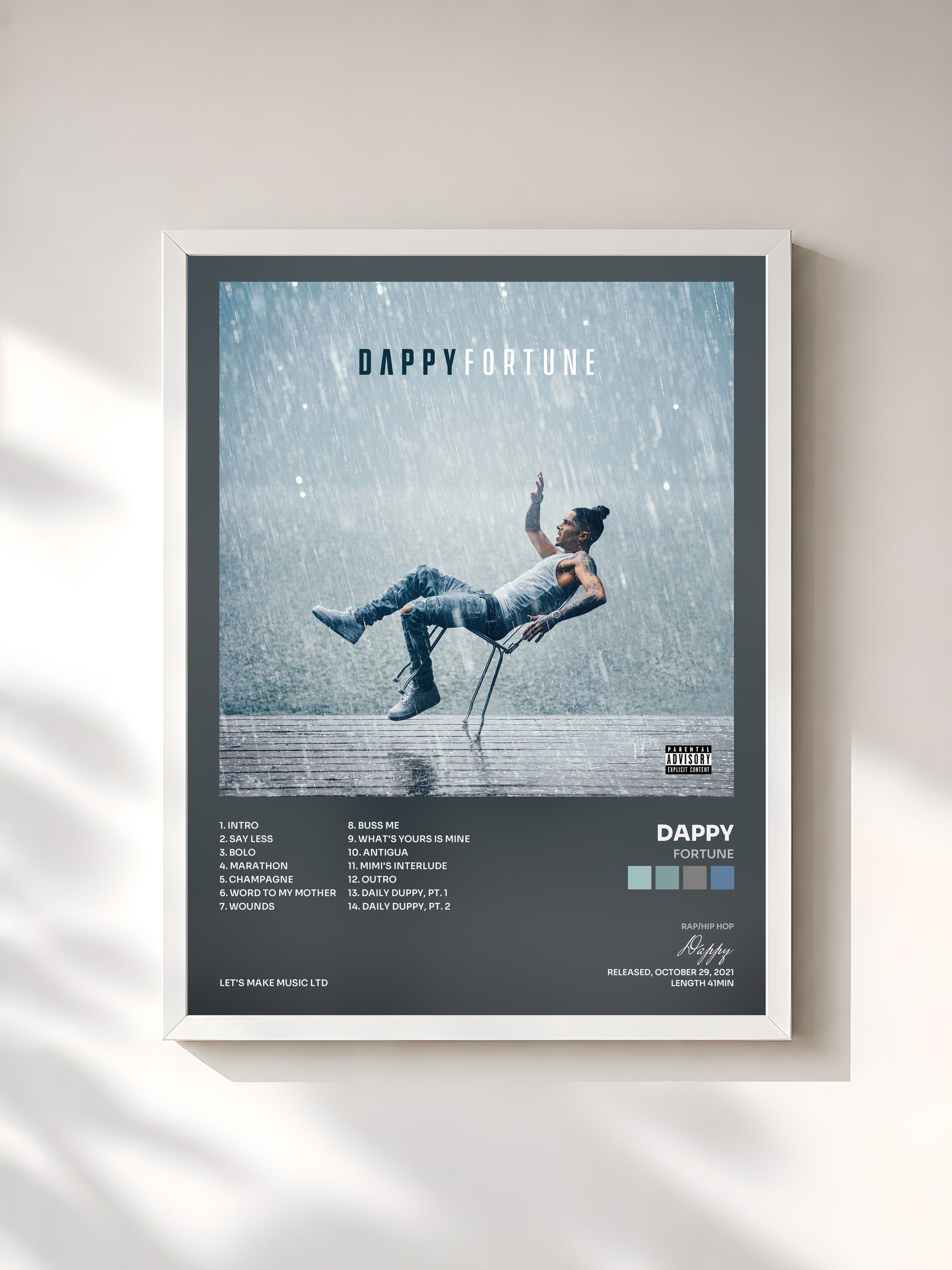 #blanc Tableau de l'album Fortune de Dappy, cadre blanc, imprimé et encadré en France