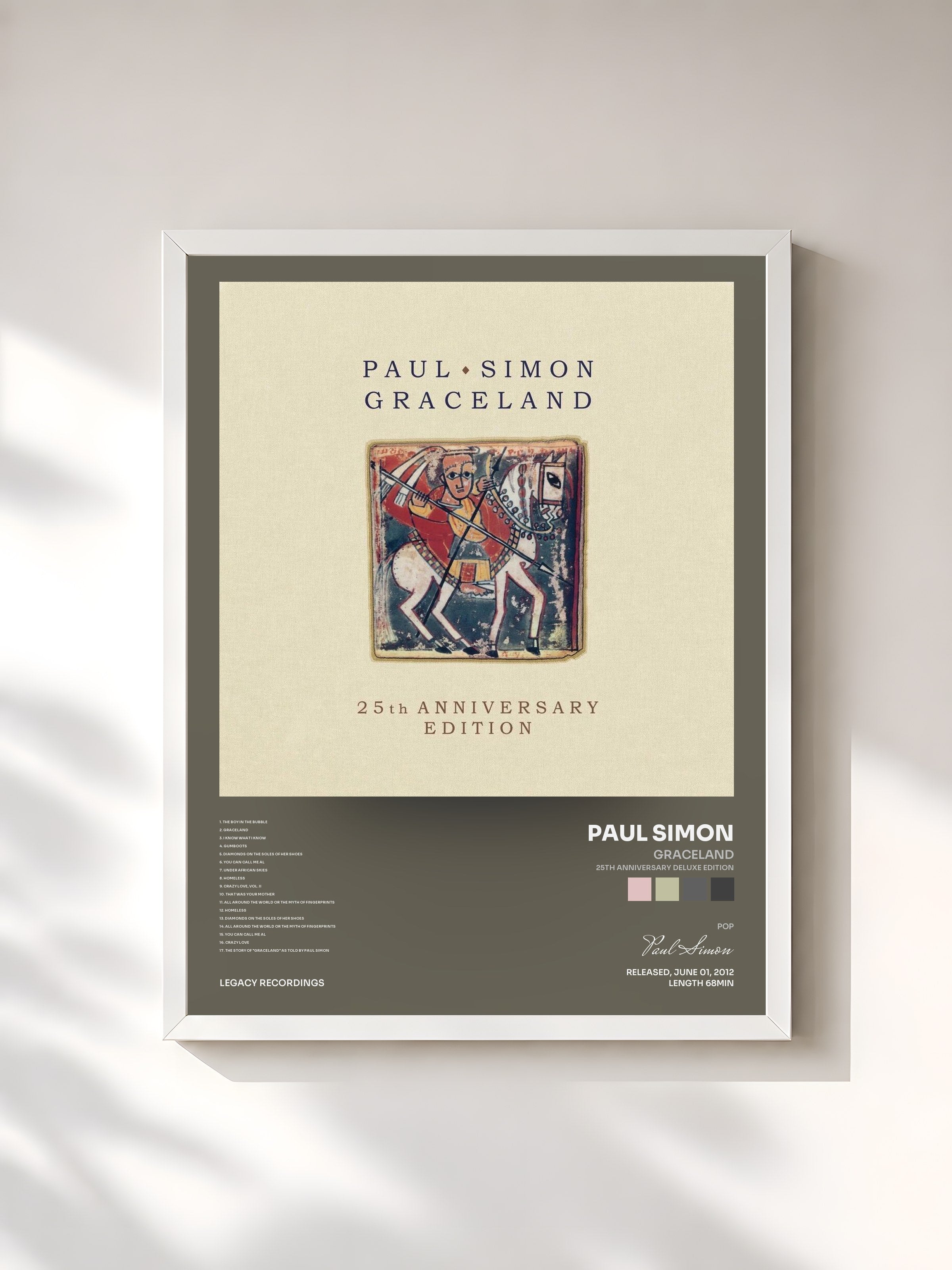#blanc Tableau de l'album Graceland (25th Anniversary Deluxe Edition) de Paul Simon, cadre blanc, imprimé et encadré en France