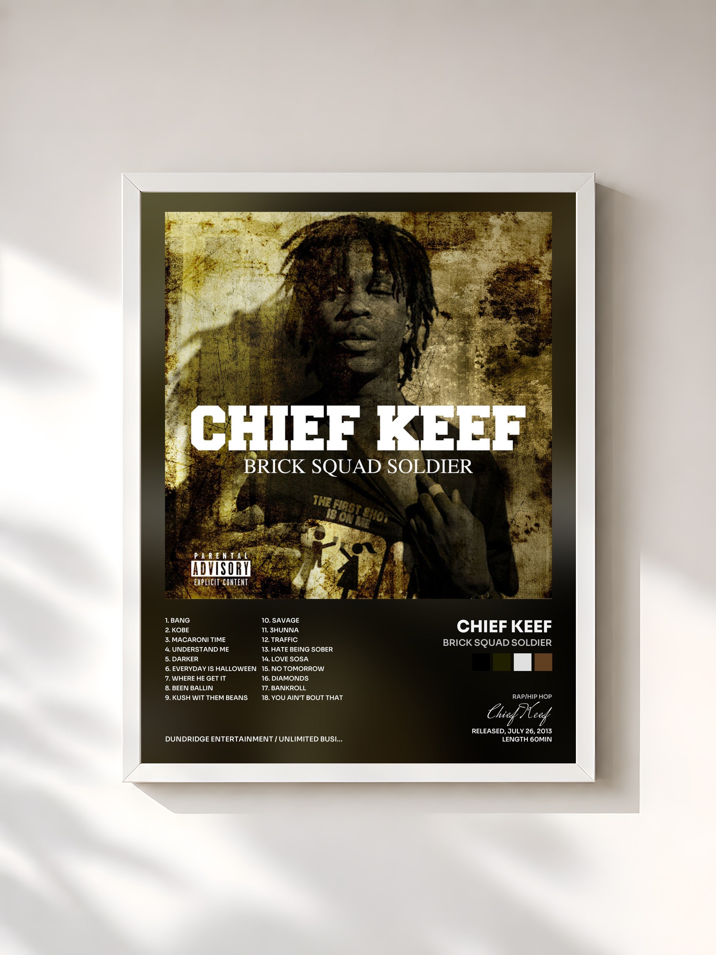 #blanc Tableau de l'album Brick Squad Soldier de Chief Keef, cadre blanc, imprimé et encadré en France