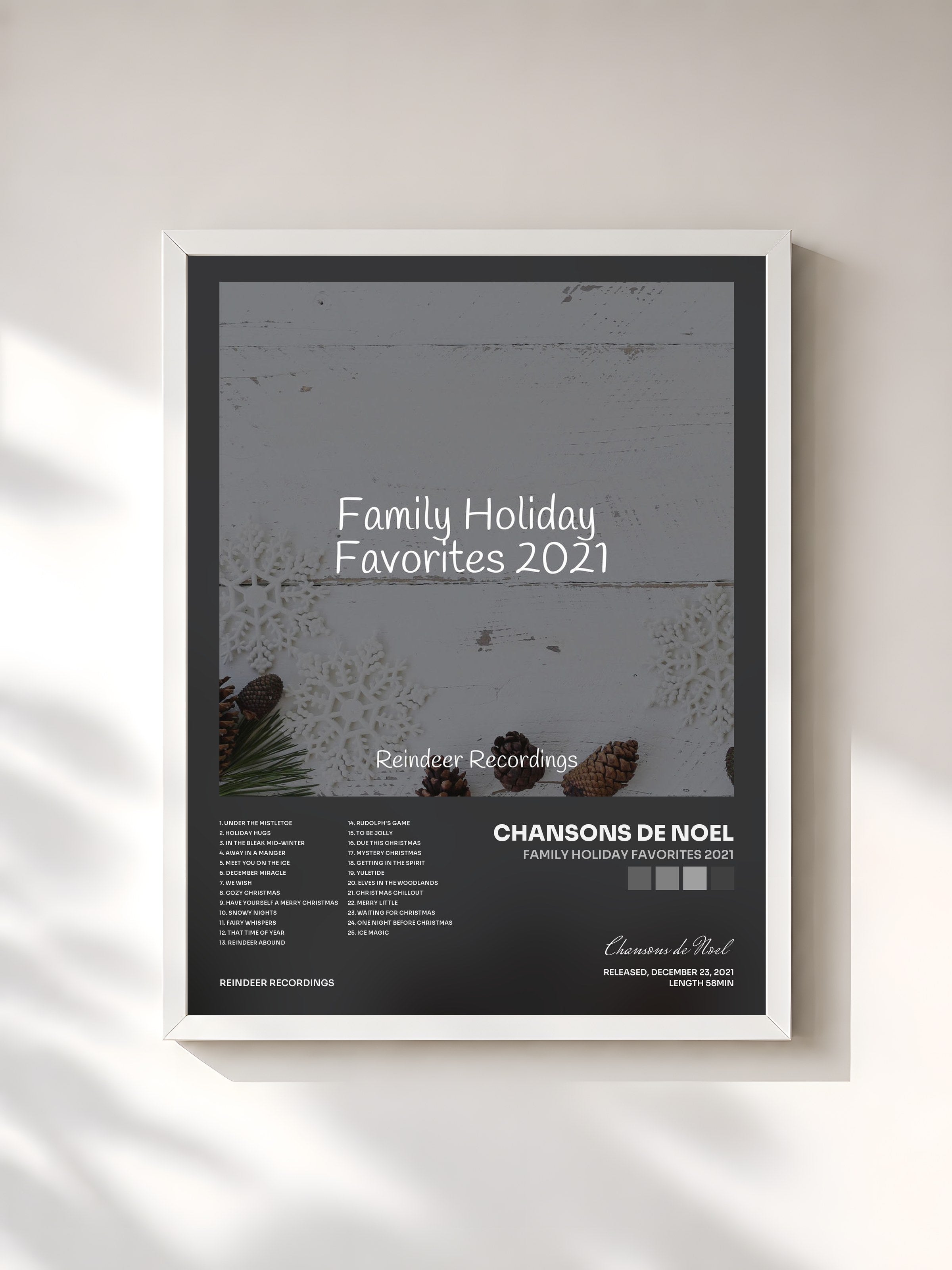 #blanc Tableau de l'album Family Holiday Favorites 2021 de Chansons de Noel, cadre blanc, imprimé et encadré en France