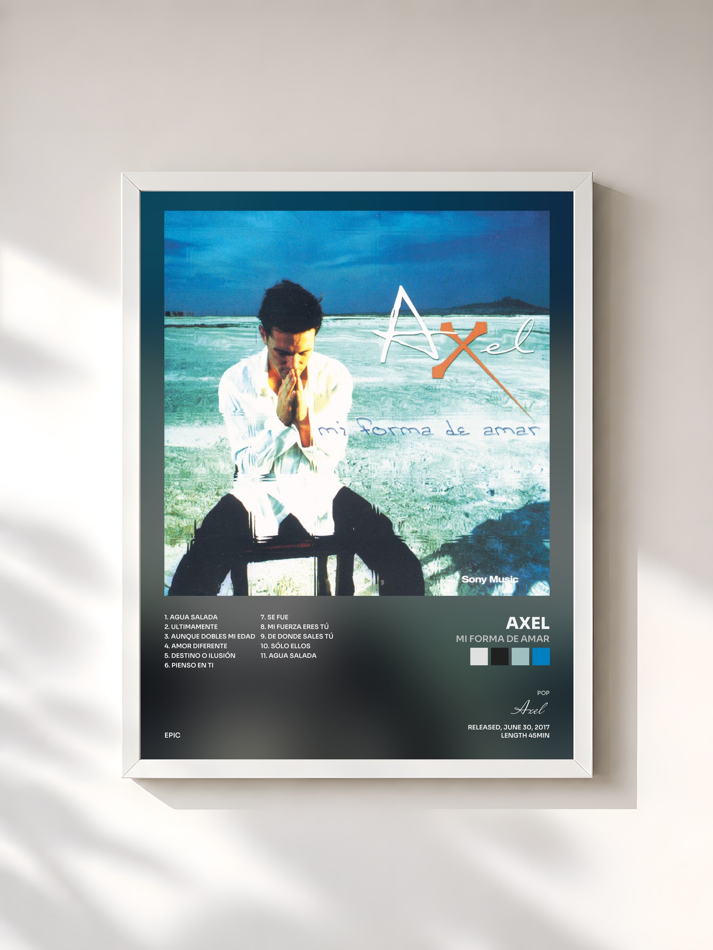 #blanc Tableau de l'album Mi Forma de Amar de Axel, cadre blanc, imprimé et encadré en France
