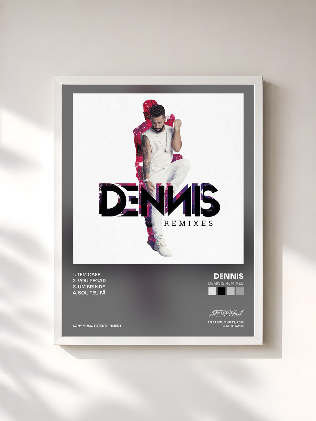 #blanc Tableau de l'album Dennis Remixes de DENNIS, cadre blanc, imprimé et encadré en France