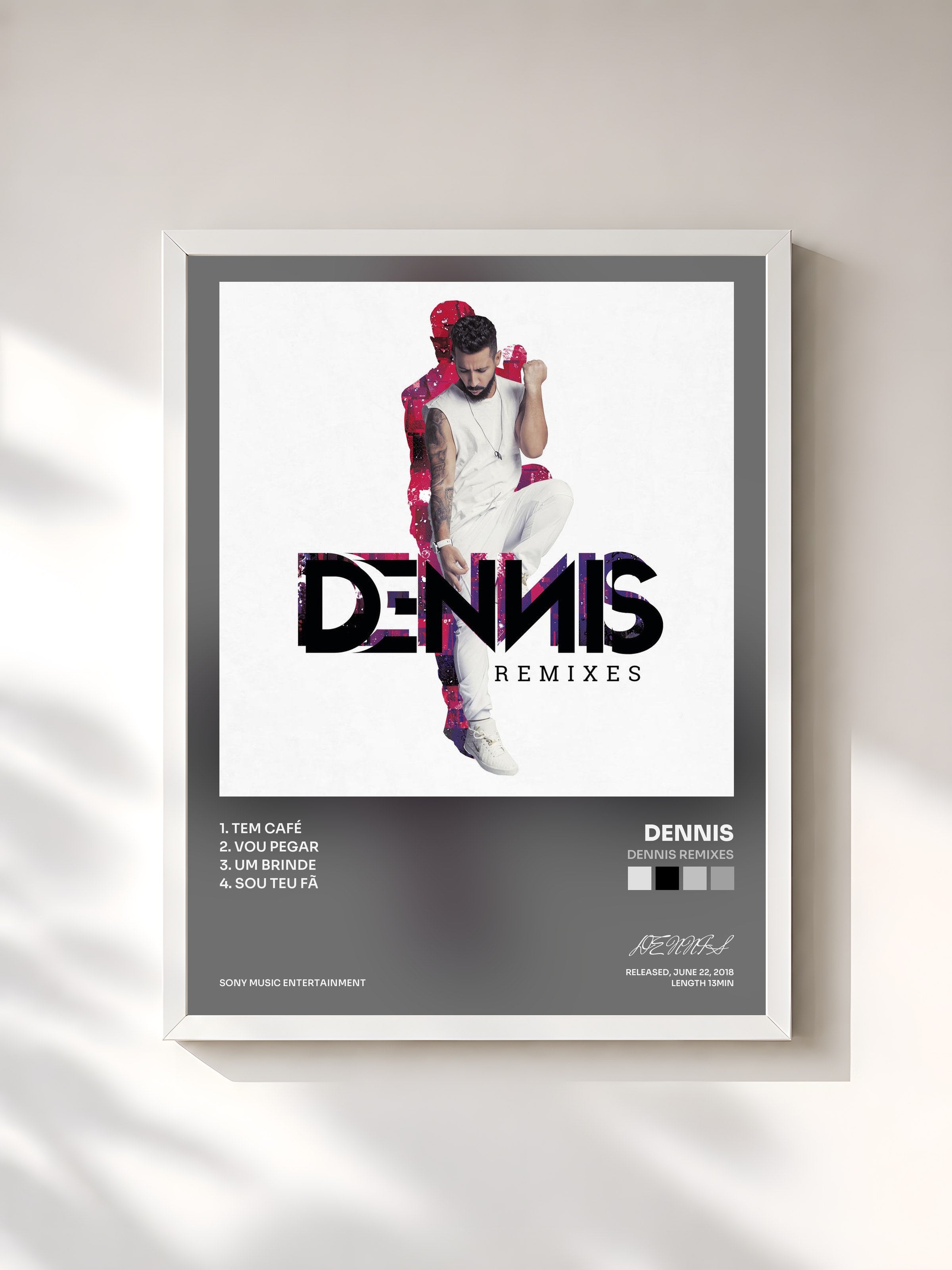 #blanc Tableau de l'album Dennis Remixes de DENNIS, cadre blanc, imprimé et encadré en France