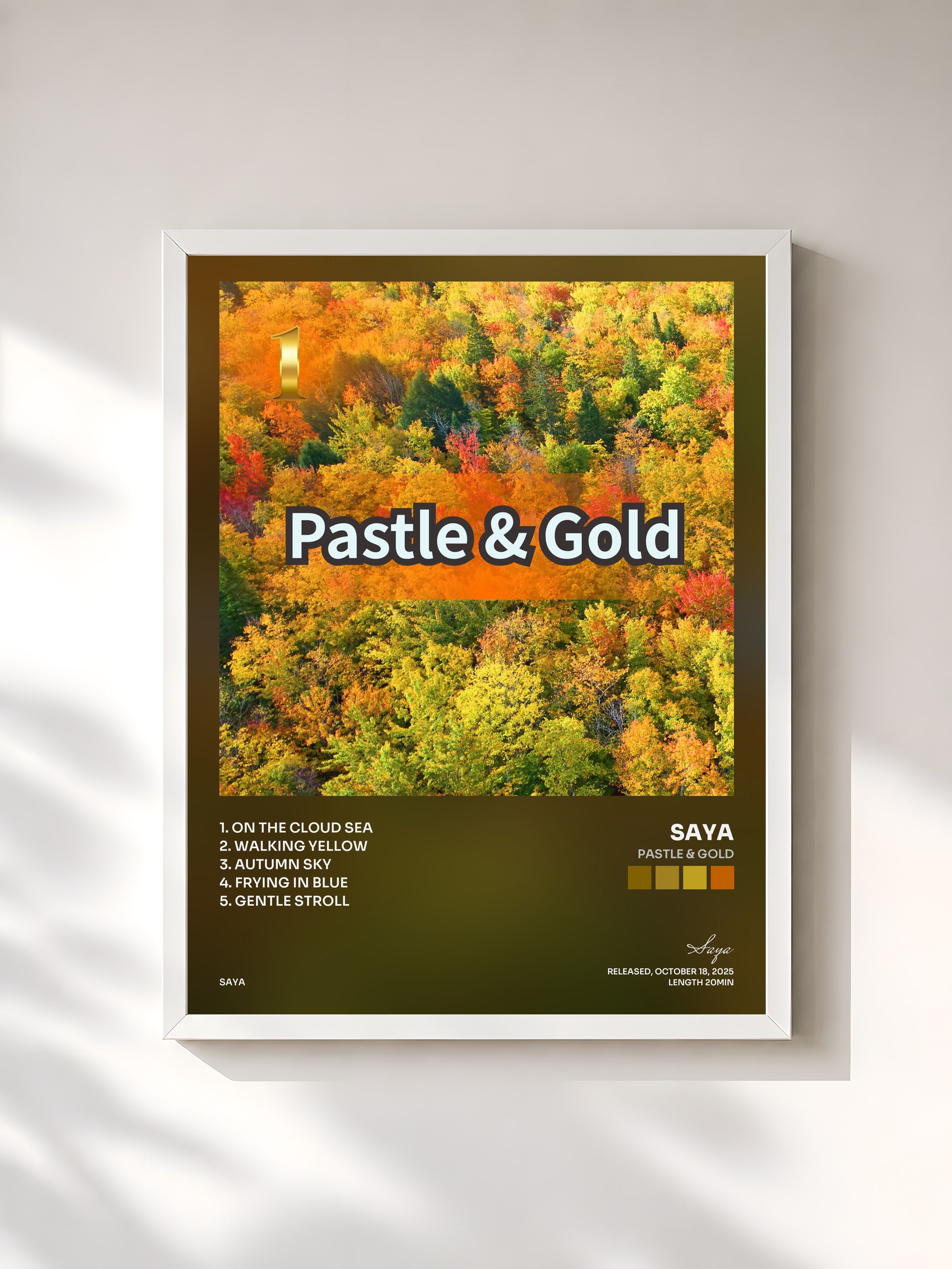 #blanc Tableau de l'album Pastle & Gold de Saya, cadre blanc, imprimé et encadré en France