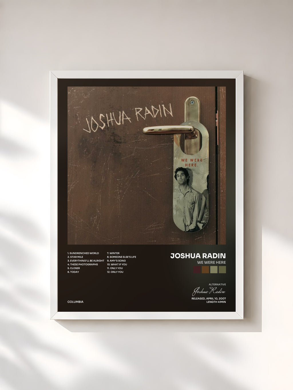 #blanc Tableau de l'album We Were Here de Joshua Radin, cadre blanc, imprimé et encadré en France