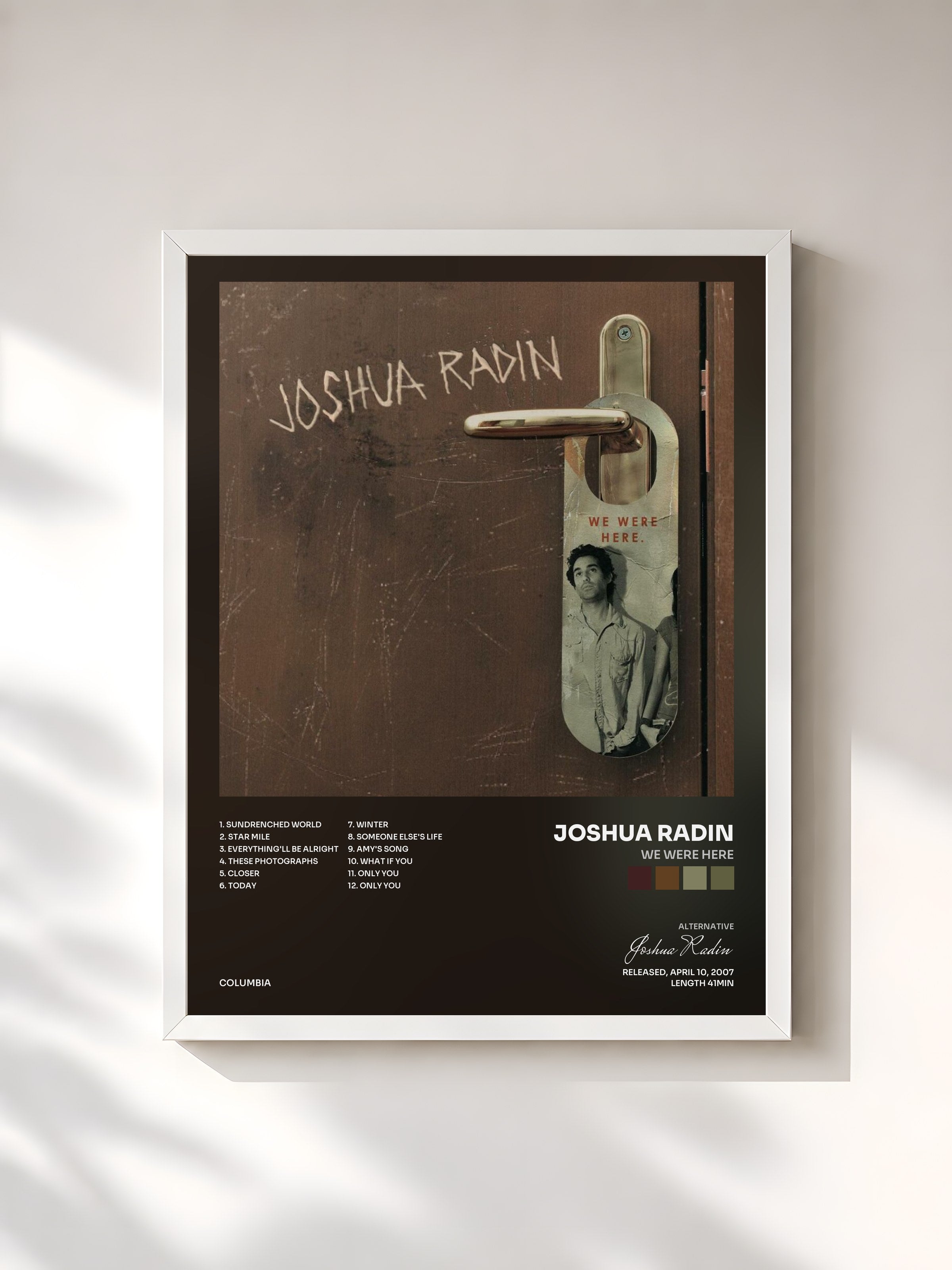 #blanc Tableau de l'album We Were Here de Joshua Radin, cadre blanc, imprimé et encadré en France