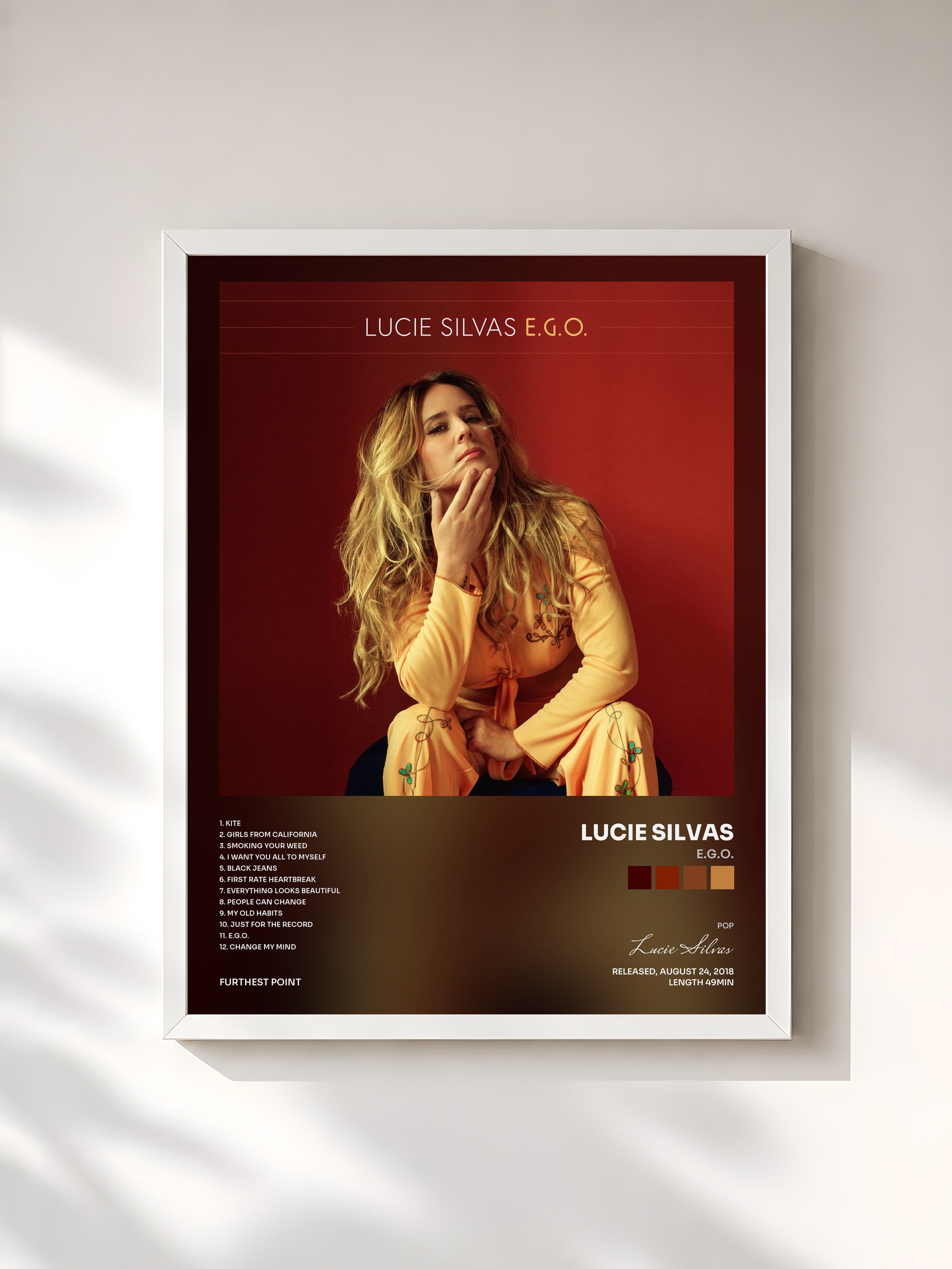 #blanc Tableau de l'album E.G.O. de Lucie Silvas, cadre blanc, imprimé et encadré en France