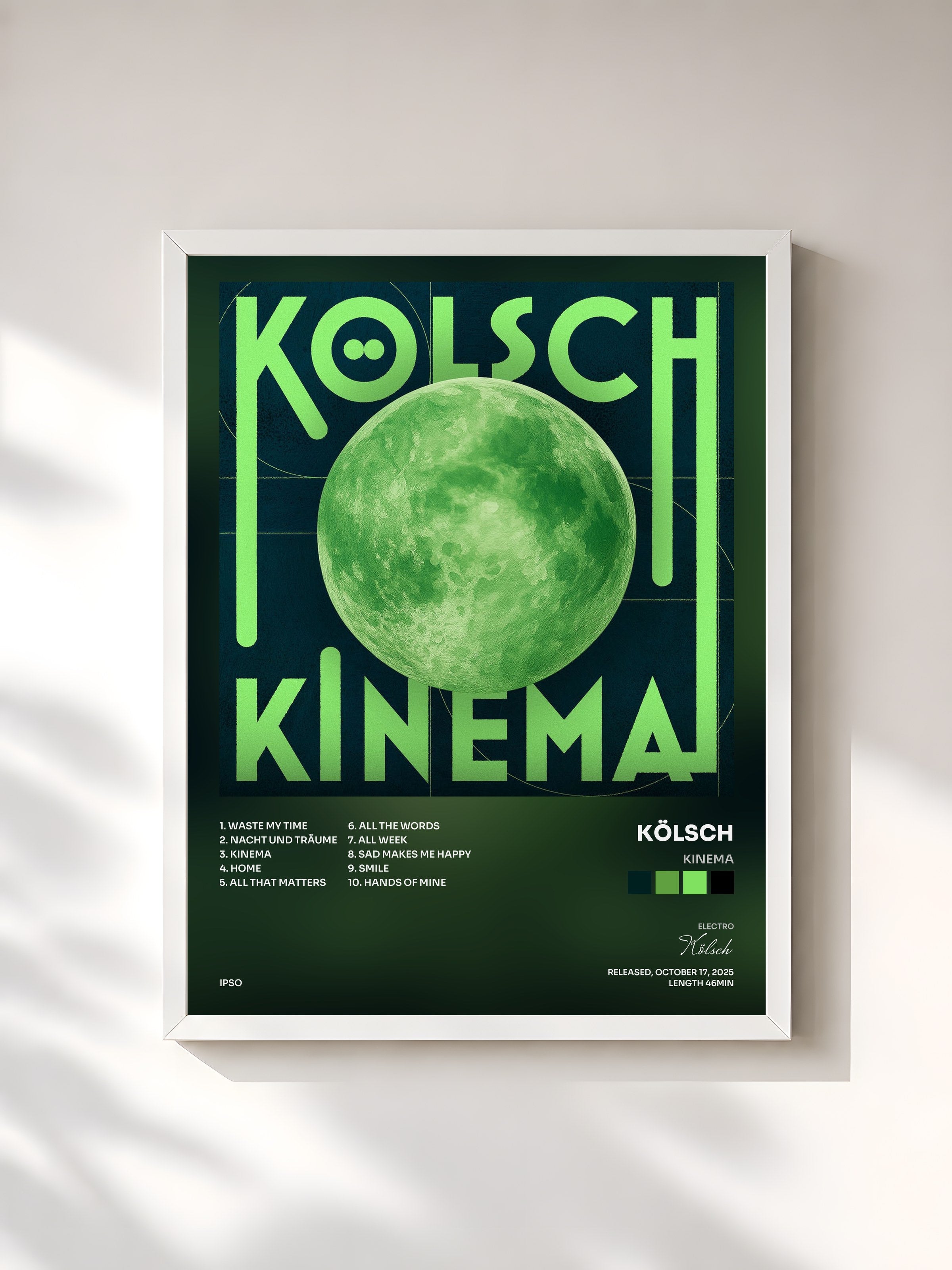#blanc Tableau de l'album KINEMA de Kölsch, cadre blanc, imprimé et encadré en France