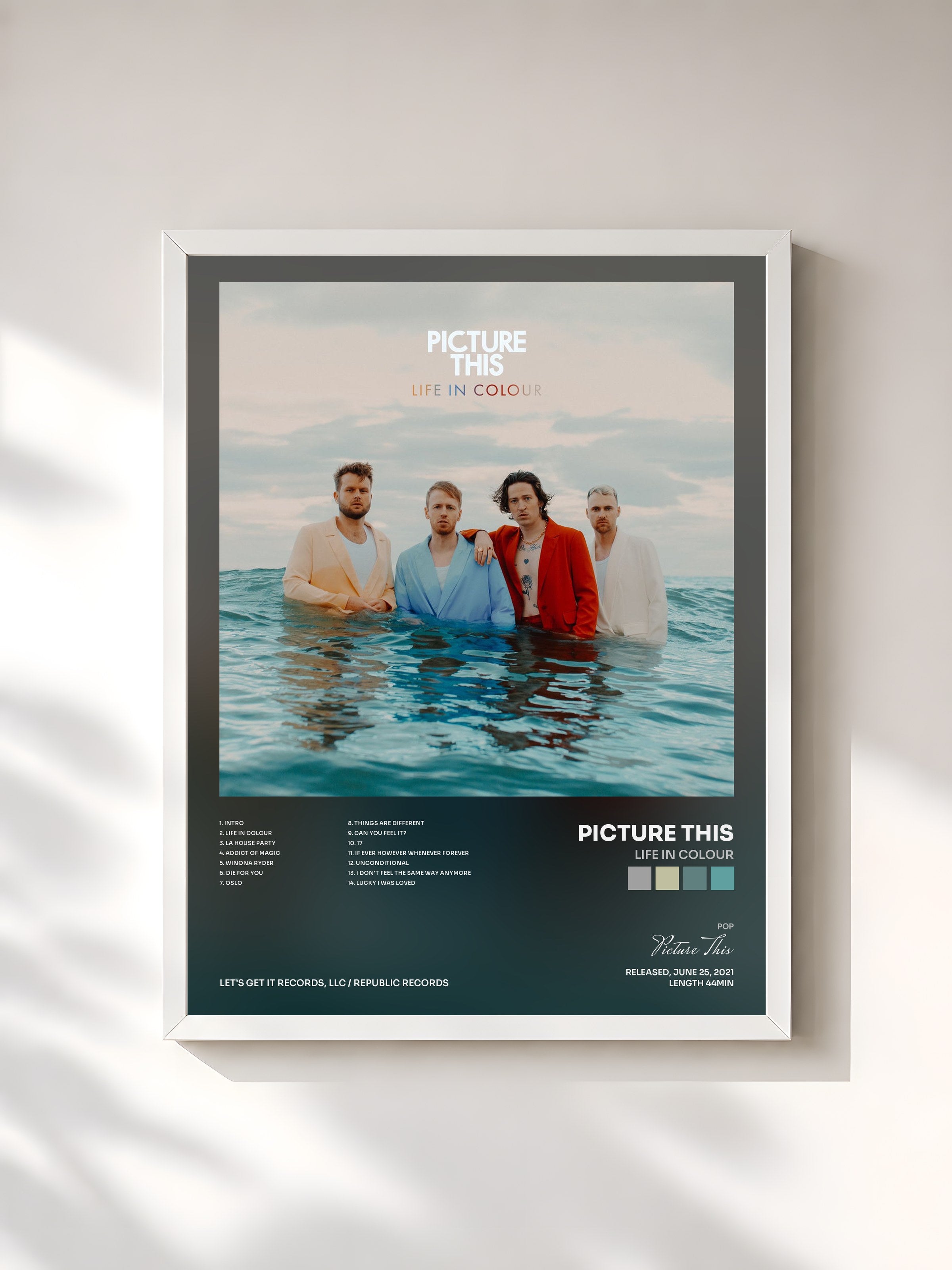 #blanc Tableau de l'album Life In Colour de Picture This, cadre blanc, imprimé et encadré en France