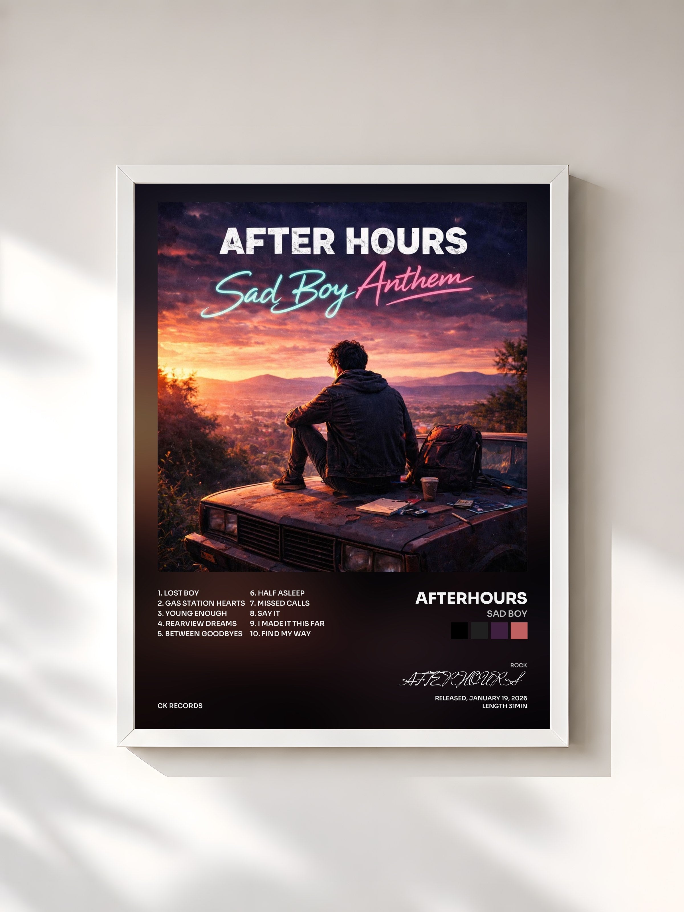 #blanc Tableau de l'album Sad Boy de AFTERHOURS, cadre blanc, imprimé et encadré en France