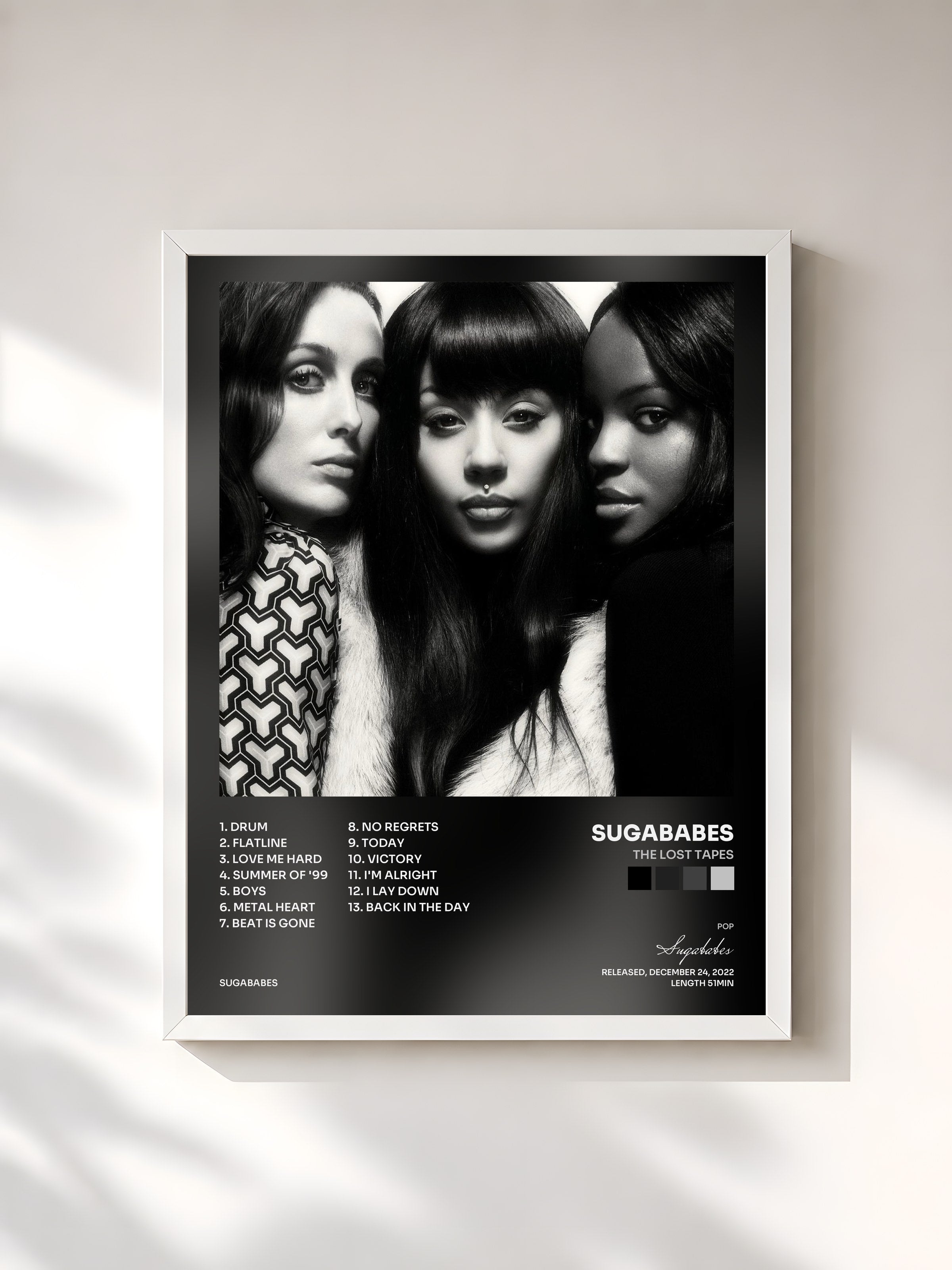 #blanc Tableau de l'album The Lost Tapes de Sugababes, cadre blanc, imprimé et encadré en France