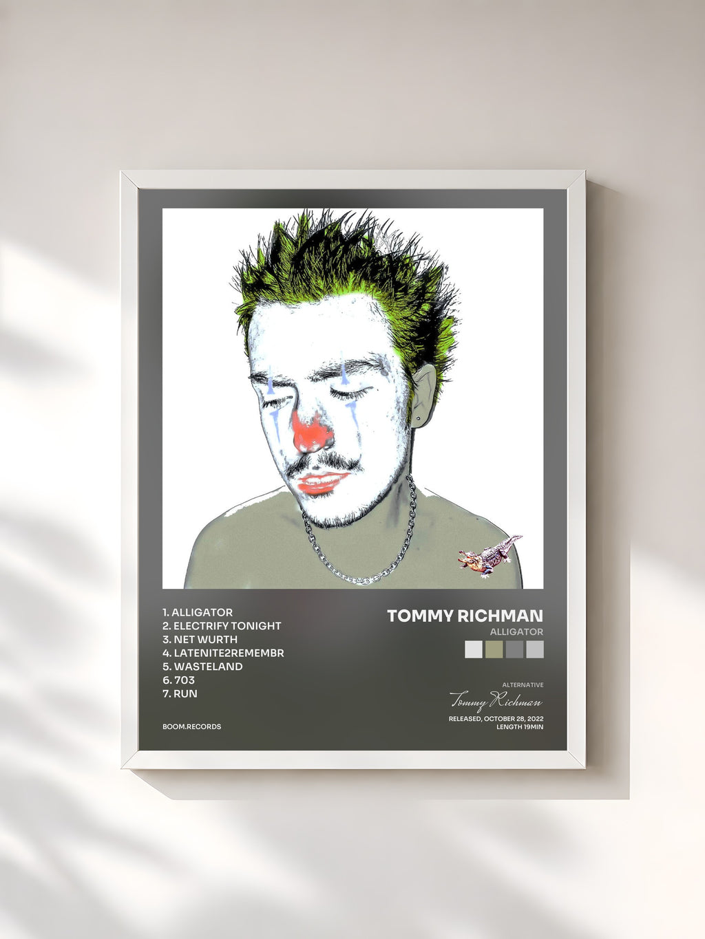#blanc Tableau de l'album ALLIGATOR de Tommy Richman, cadre blanc, imprimé et encadré en France