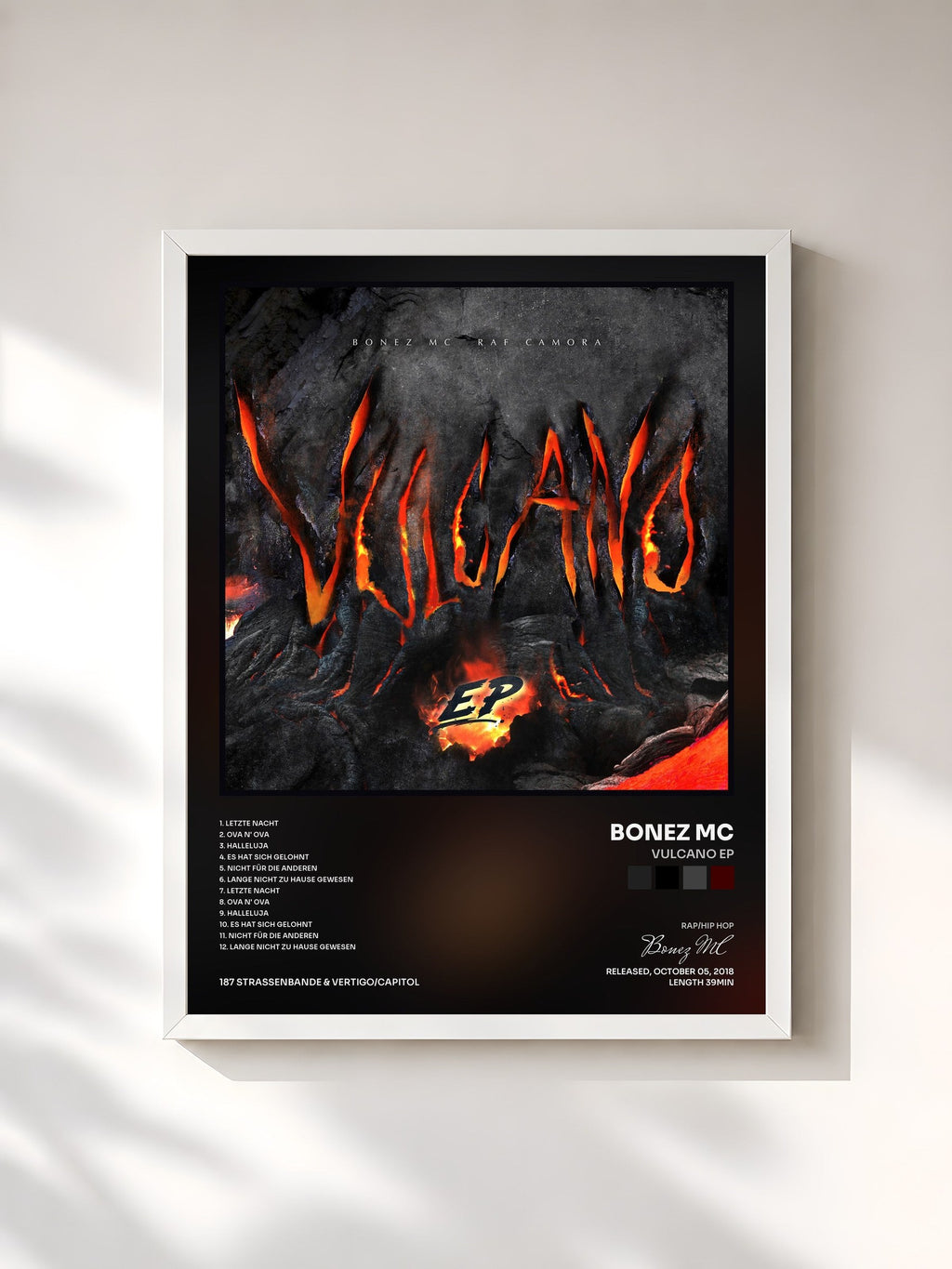 #blanc Vulcano EP von Bonez MC als gerahmter Kunstdruck, weißer Rahmen, gedruckt und gerahmt in Frankreich