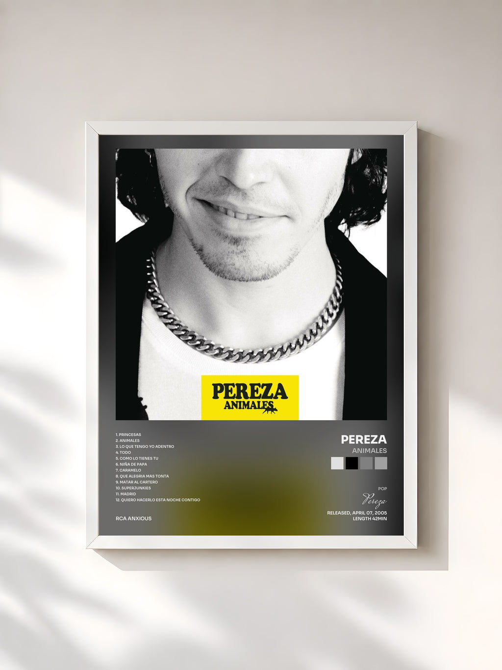 #blanc Tableau de l'album Animales de Pereza, cadre blanc, imprimé et encadré en France