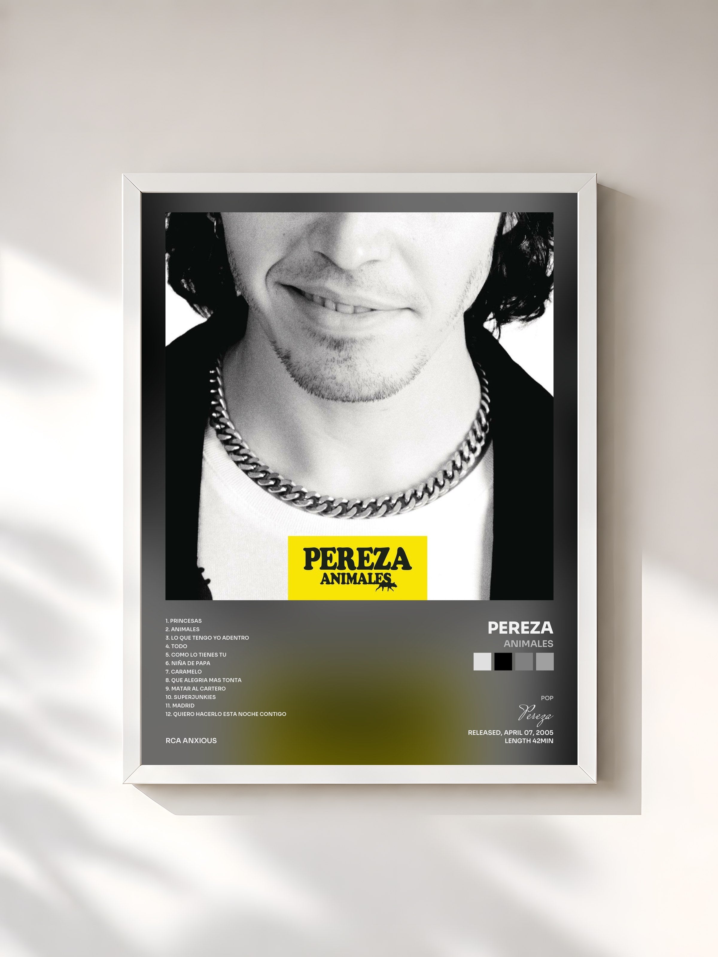 #blanc Tableau de l'album Animales de Pereza, cadre blanc, imprimé et encadré en France