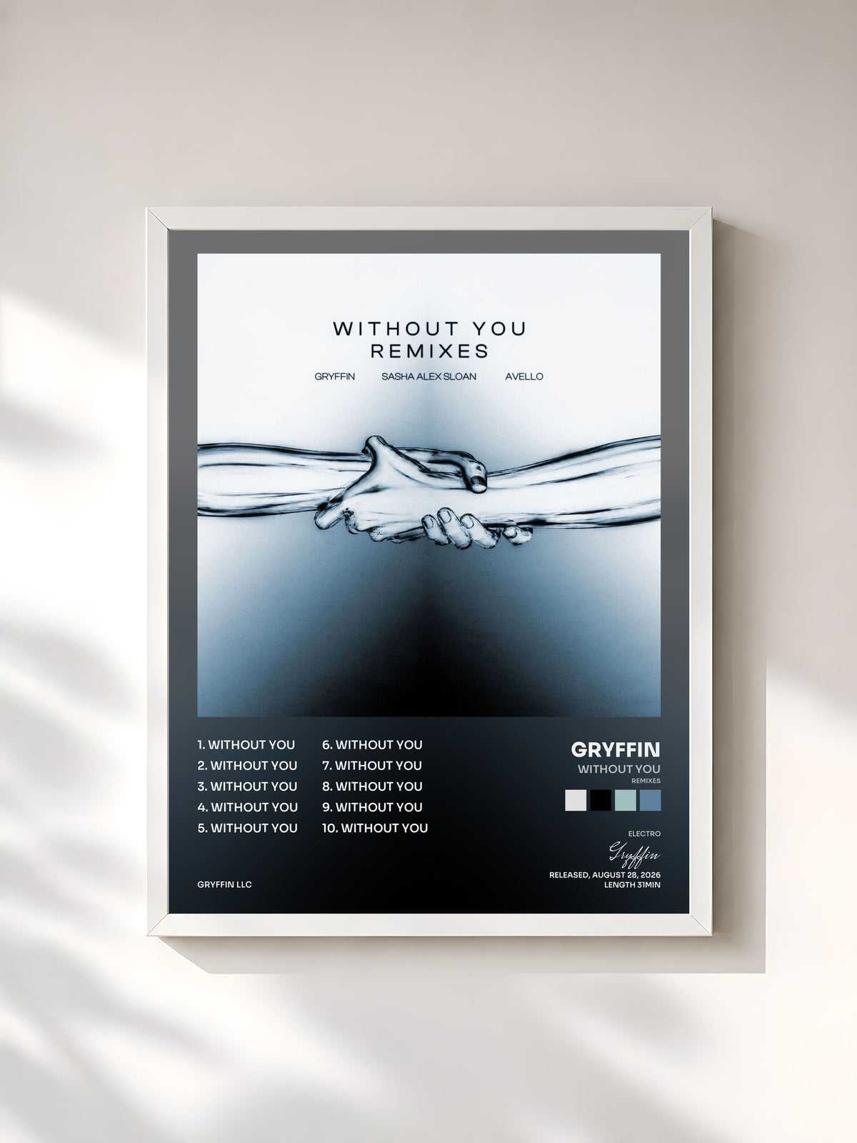 #blanc Tableau de l'album Without You (Remixes) de Gryffin, cadre blanc, imprimé et encadré en France