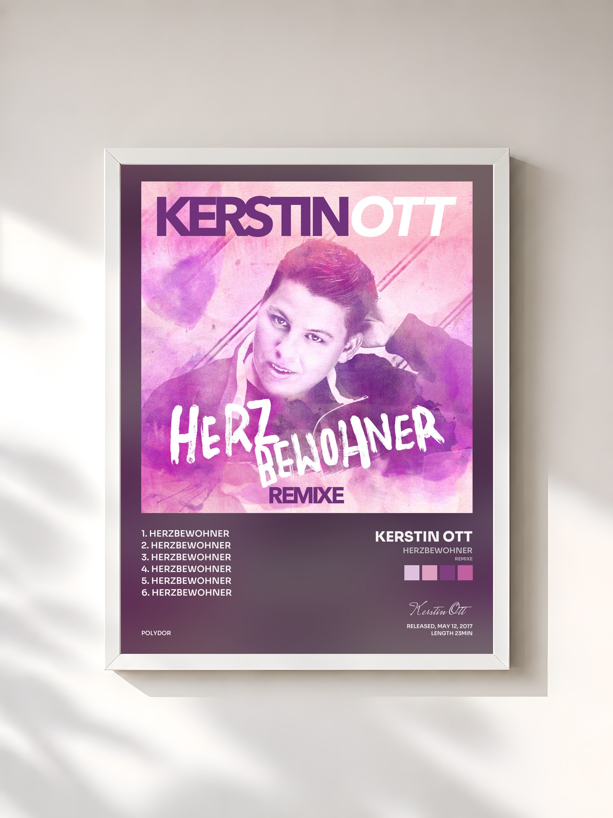 #blanc Tableau de l'album Herzbewohner (Remixe) de Kerstin Ott, cadre blanc, imprimé et encadré en France
