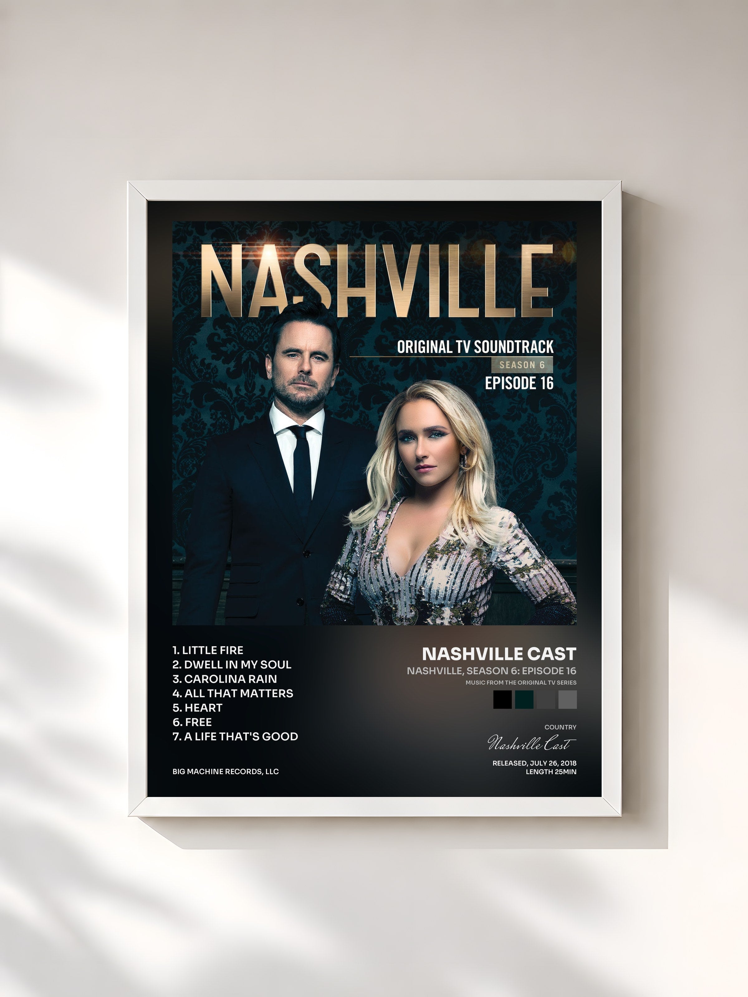 #blanc Tableau de l'album Nashville, Season 6: Episode 16 (Music from the Original TV Series) de Nashville Cast, cadre blanc, imprimé et encadré en France