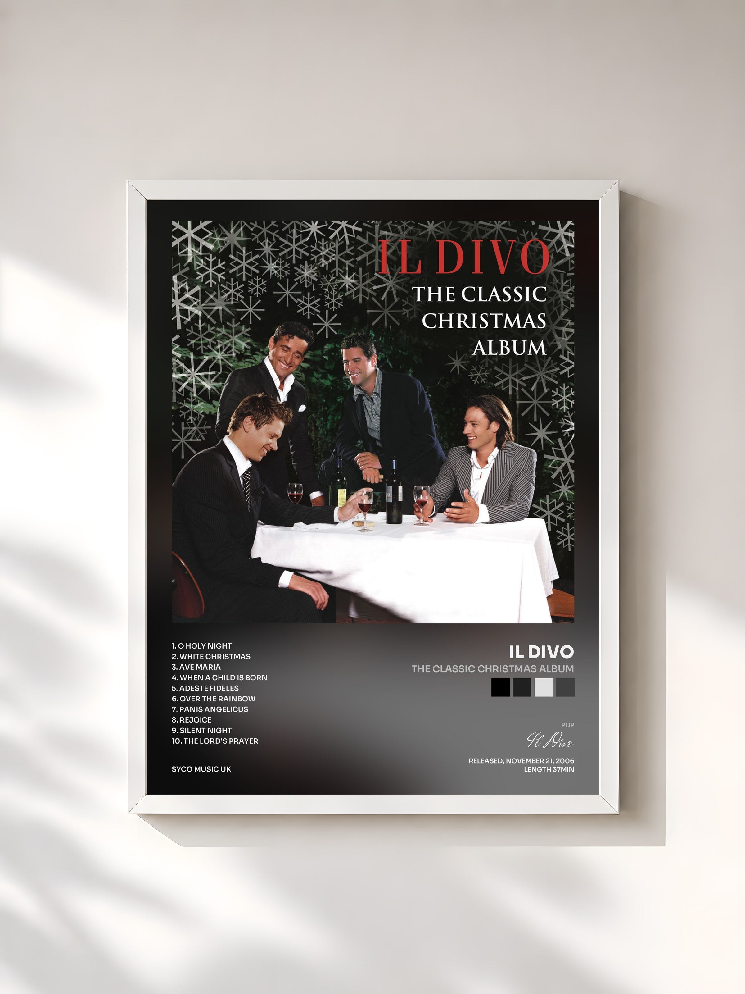 #blanc Tableau de l'album The Classic Christmas Album de Il Divo, cadre blanc, imprimé et encadré en France