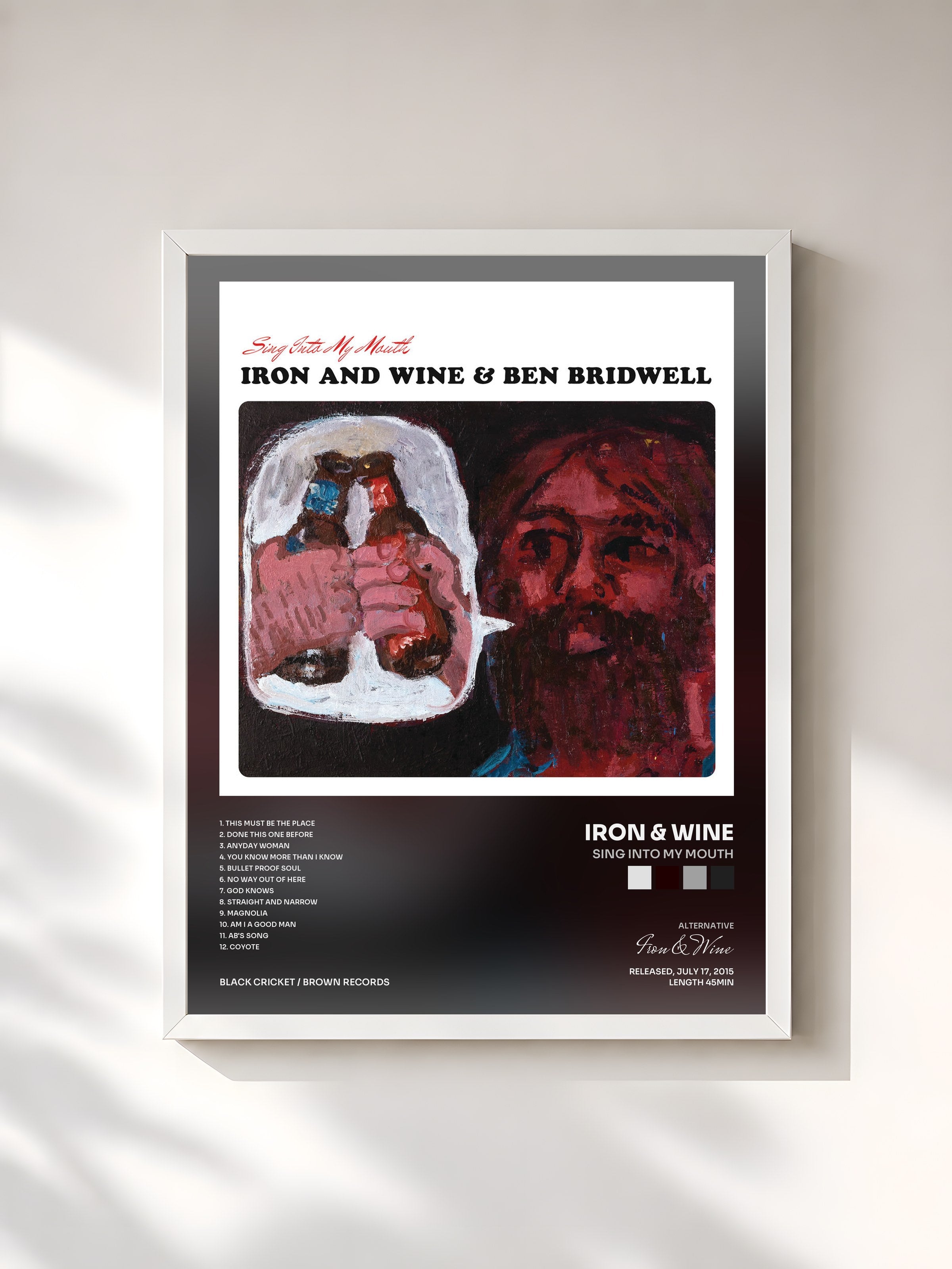 #blanc Tableau de l'album Sing Into My Mouth de Iron & Wine, cadre blanc, imprimé et encadré en France