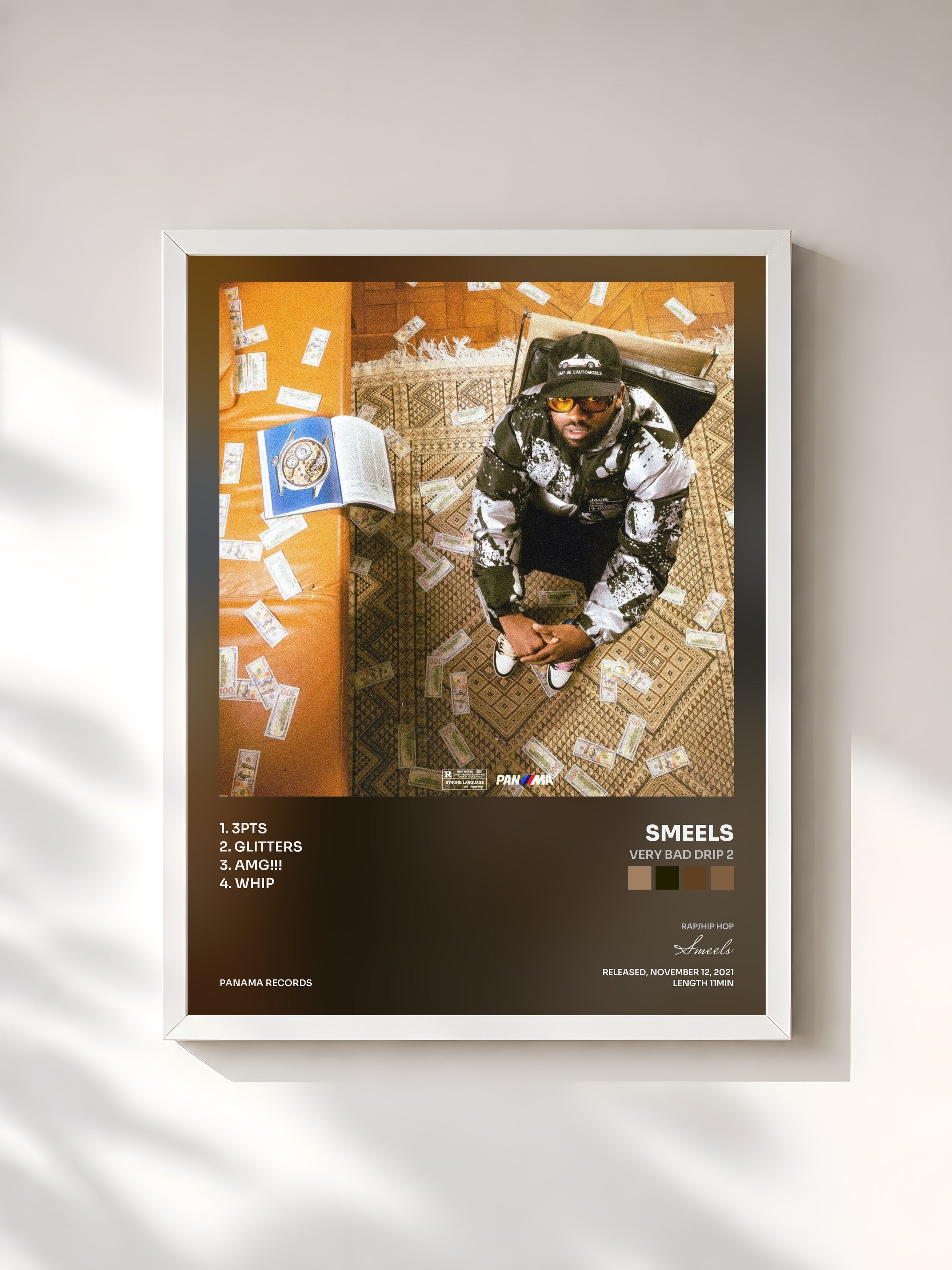 #blanc Tableau de l'album VERY BAD DRIP 2 de Smeels, cadre blanc, imprimé et encadré en France