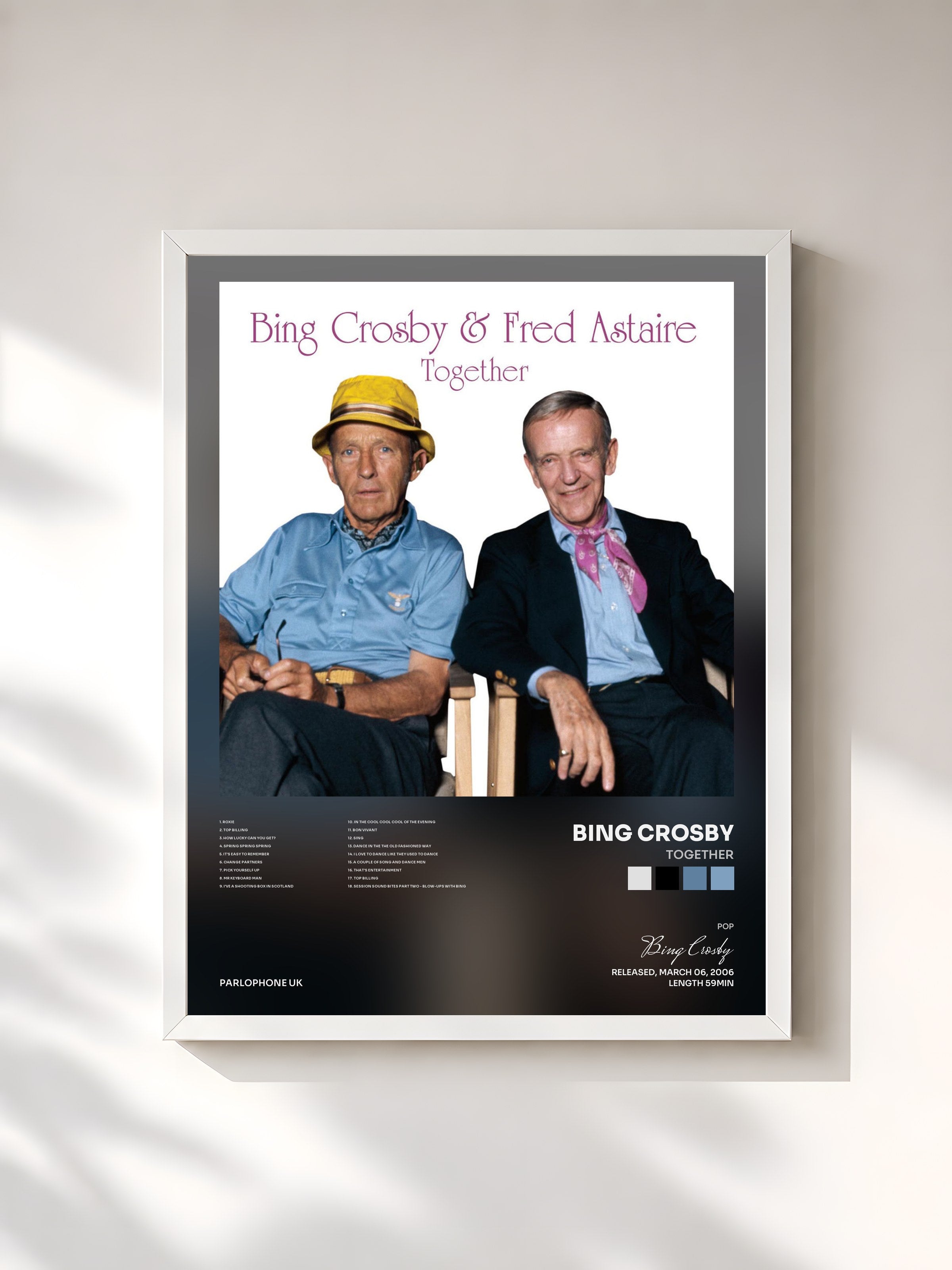 #blanc Tableau de l'album Together de Bing Crosby, cadre blanc, imprimé et encadré en France