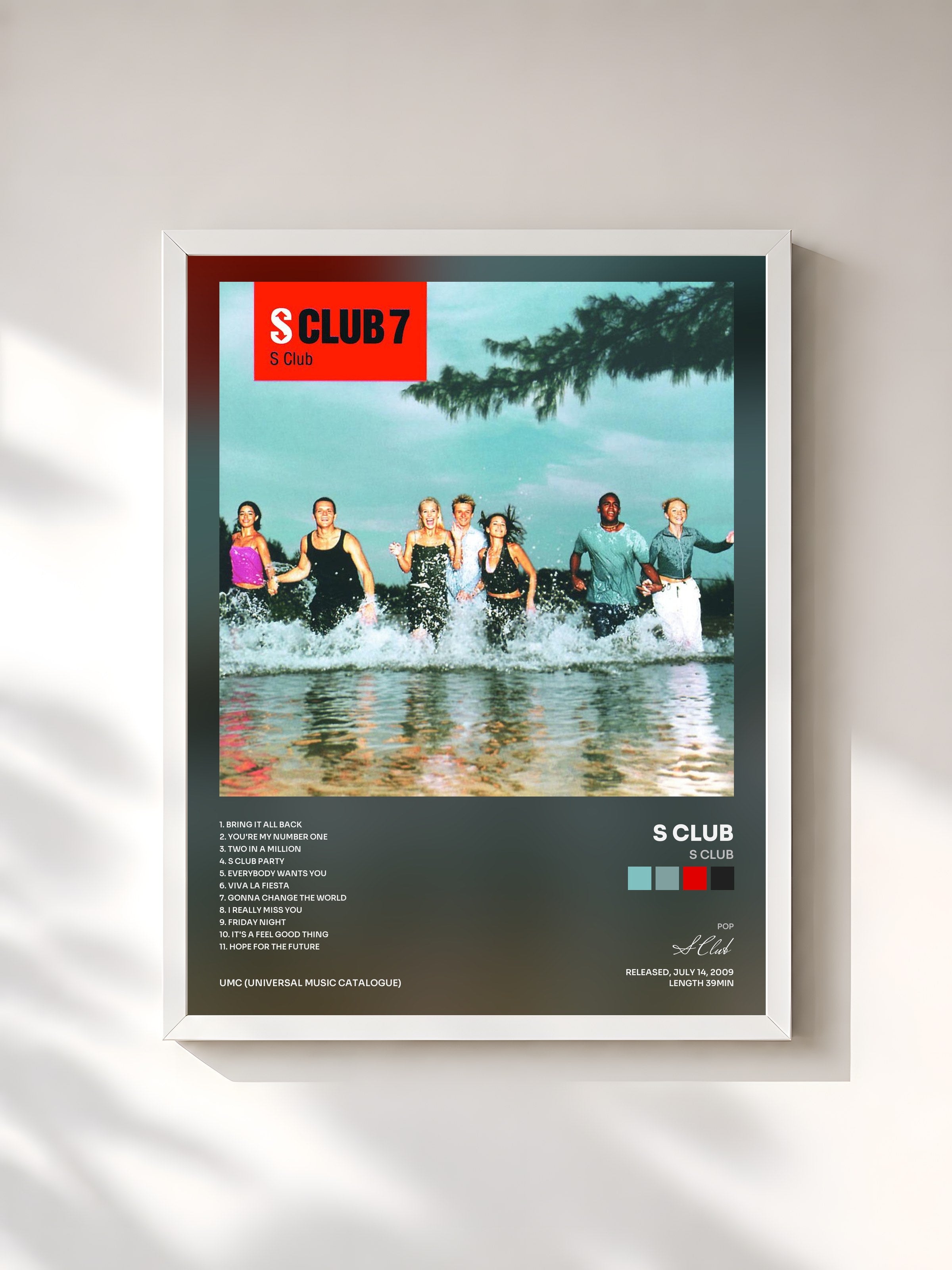 #blanc Tableau de l'album S Club de S Club, cadre blanc, imprimé et encadré en France