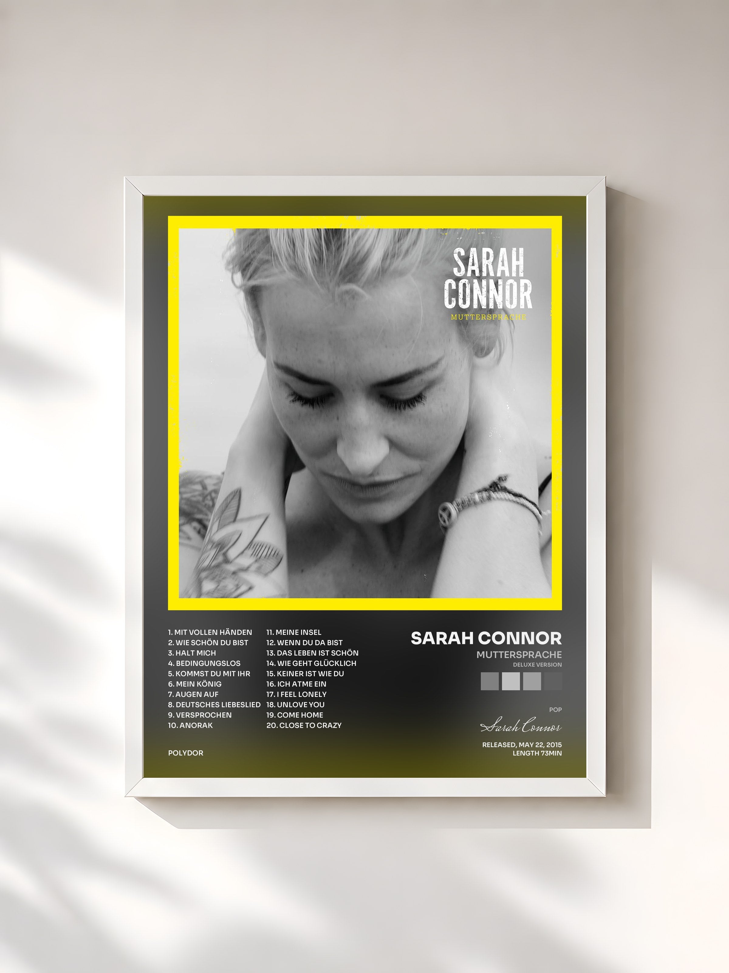 #blanc Tableau de l'album Muttersprache (Deluxe Version) de Sarah Connor, cadre blanc, imprimé et encadré en France